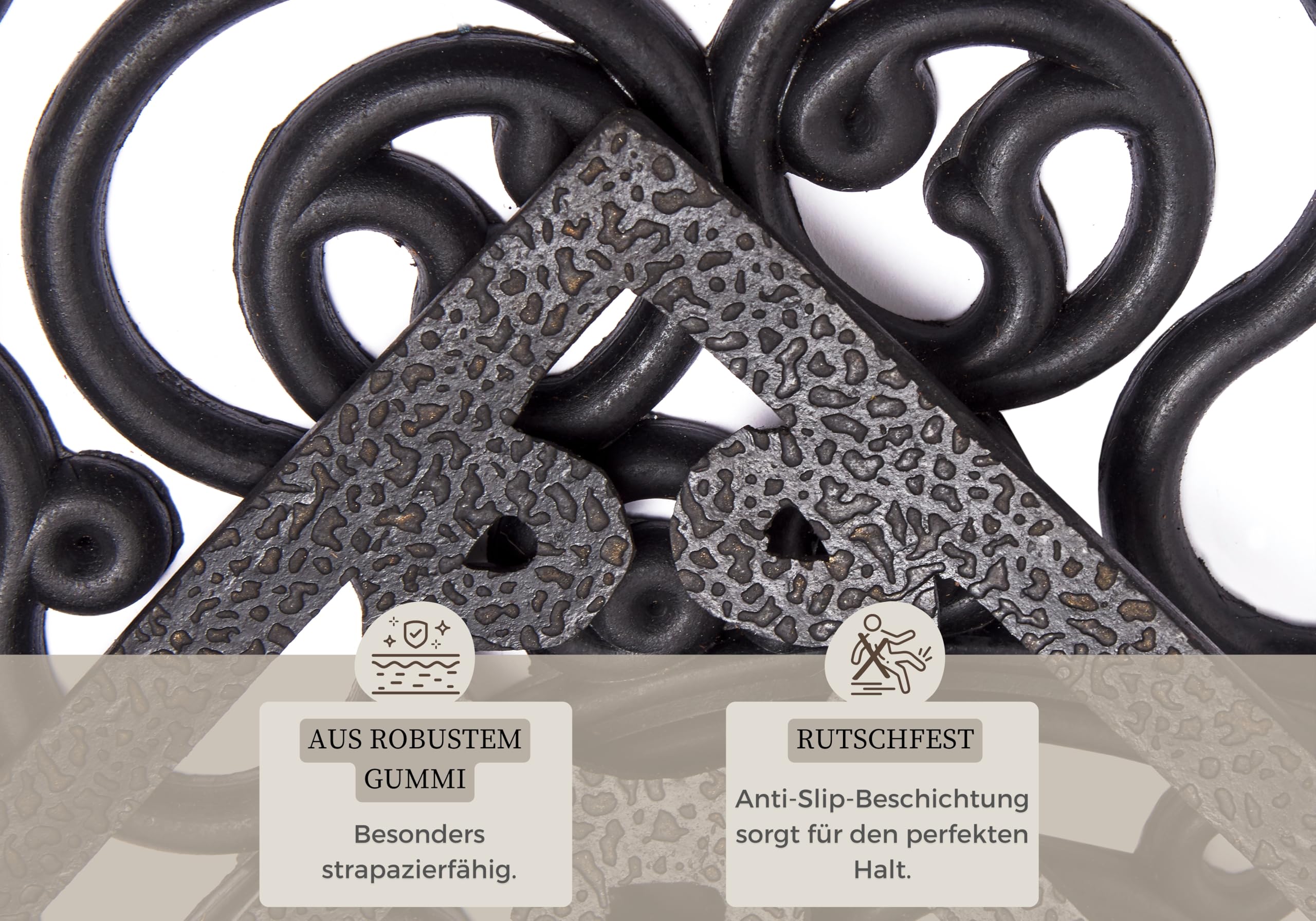Hanse Home Zerbino in gomma per interni ed esterni, 45 x 75 cm, in gomma, per esterni, effetto anas, effetto ghisa, resistente alle intemperie, antiscivolo per ingresso ed esterni, colore nero