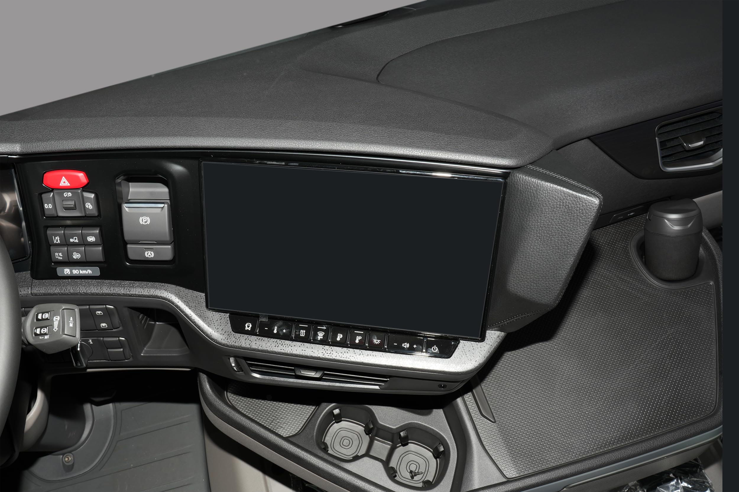 KUDA Handyhalterung passend für Scania P/G/R/S/L ab 2024 (nur bei großem Display) - Telefonkonsole für Smartphones, Handy, Navi und mehr - Kunstlederkonsole, schwarz, 4635
