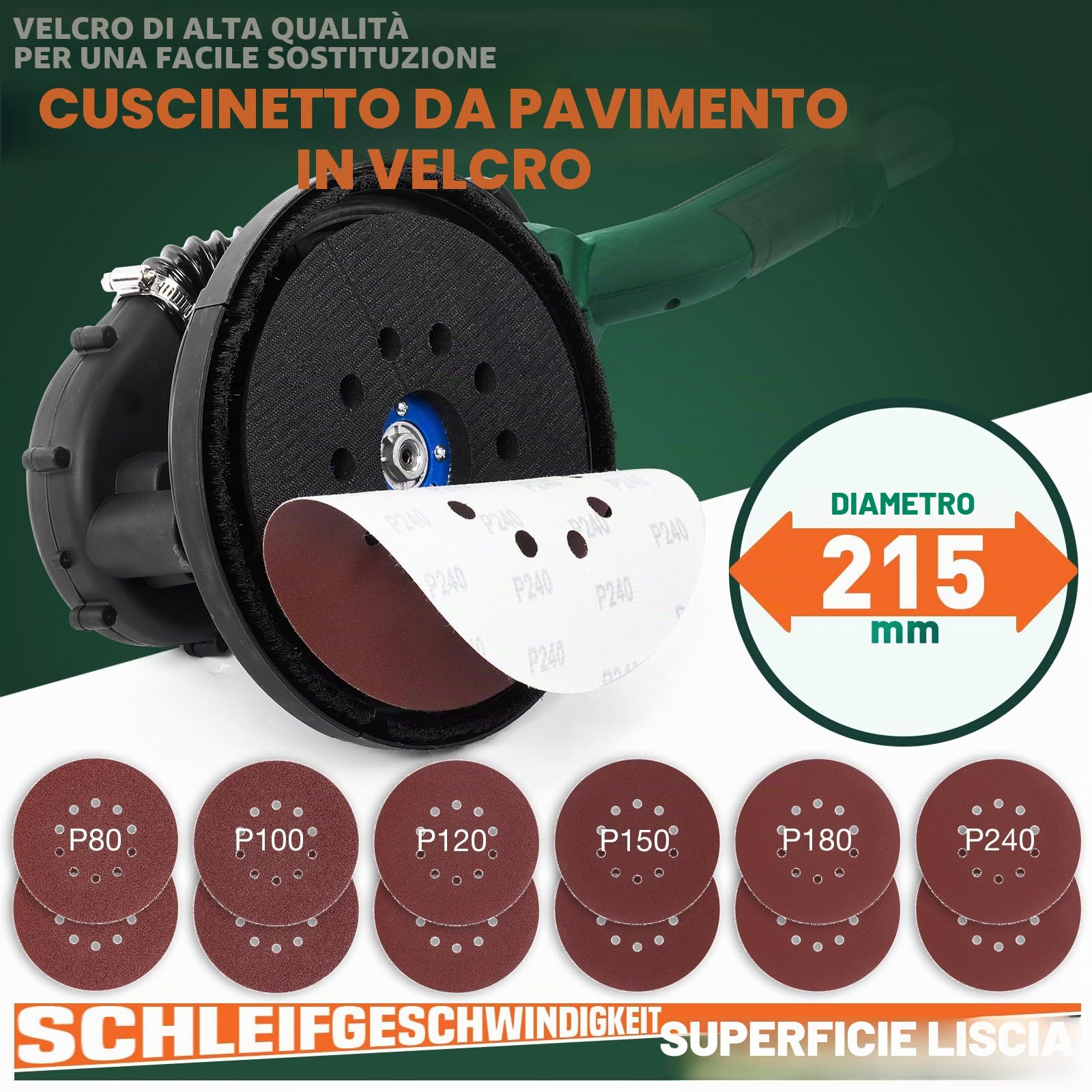 Levigatrice per Cartongesso, 850W Levigatrice per Muro Elettrica con 12 Dischi Abrasivi, 6 Velocità Variabile 800-1750 RPM, con Impugnatura Estensibile, luce LED, Tubo per la Polvere Lungo