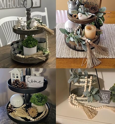 Miniatura 5 de LSKYTOP Guirnalda de cuentas de madera de 60 pulgadas, cuentas de madera con borla, cuentas de granja, cuentas rústicas de oración, cuentas bohemias