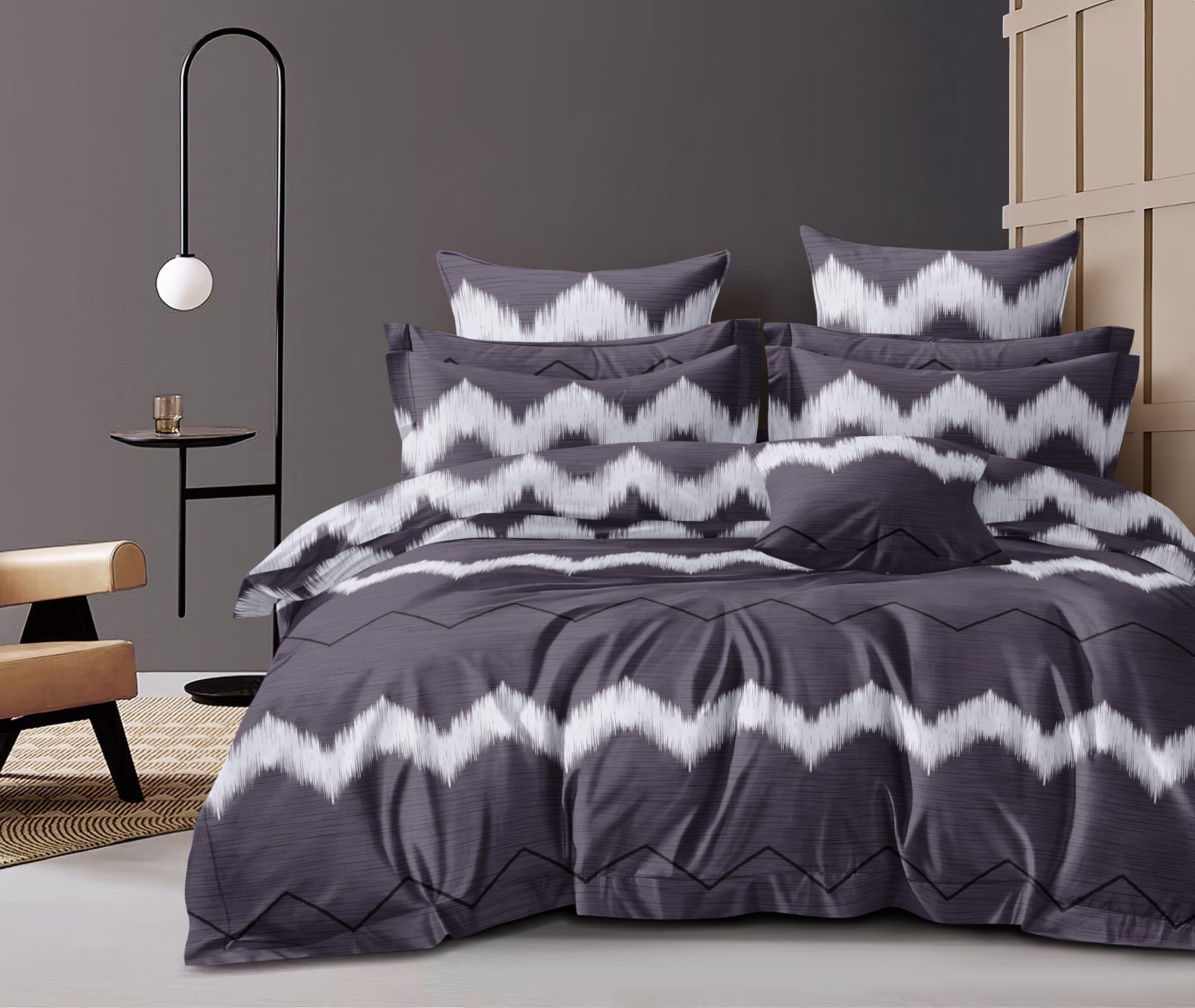 THE HOME STYLE Super Soft Glace Cotton King Size AC Comforter II Blanket II Duvet for Double Bed with 1 Flat Bedsheet and 2 PiIIow Cover, 350TC (Moonlit Wave) (4PC Comforter Set)