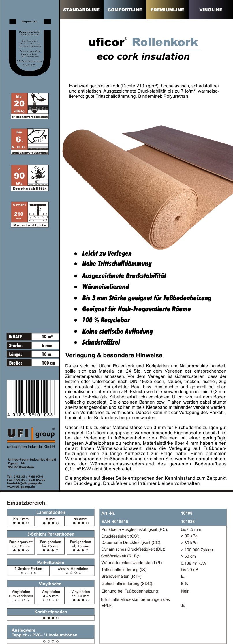 Kurk geluidsisolatie Trecor rolkurk - dikte 3 mm - akoestische isolatie voor laminaat en parketvloeren, zeer elastisch en antistatisch, dichtheid ca. 200 kg/m³ - u koopt (1 m² Kurk geluidsisolatie Trecor rolkurk - dikte 3 mm - akoestische isolatie voor laminaat en parketvloeren, zeer elastisch en antistatisch, dichtheid ca. 200 kg/m³ - u koopt (1 m²
