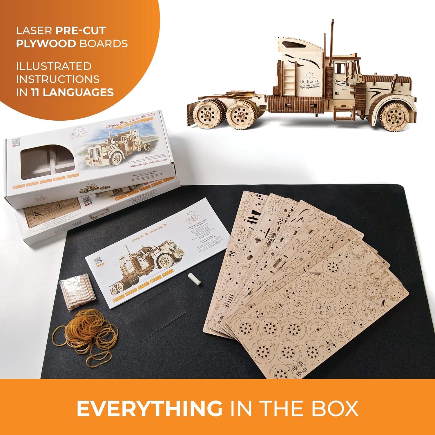 UGEARS Heavy Truck 3D Wooden Puzzles for Adults - Wooden Model Kits for Adults Semi Truck Hobby Kits for Adult Model Kit Tractors Brain Teaser, Hobby Set Home Decoration