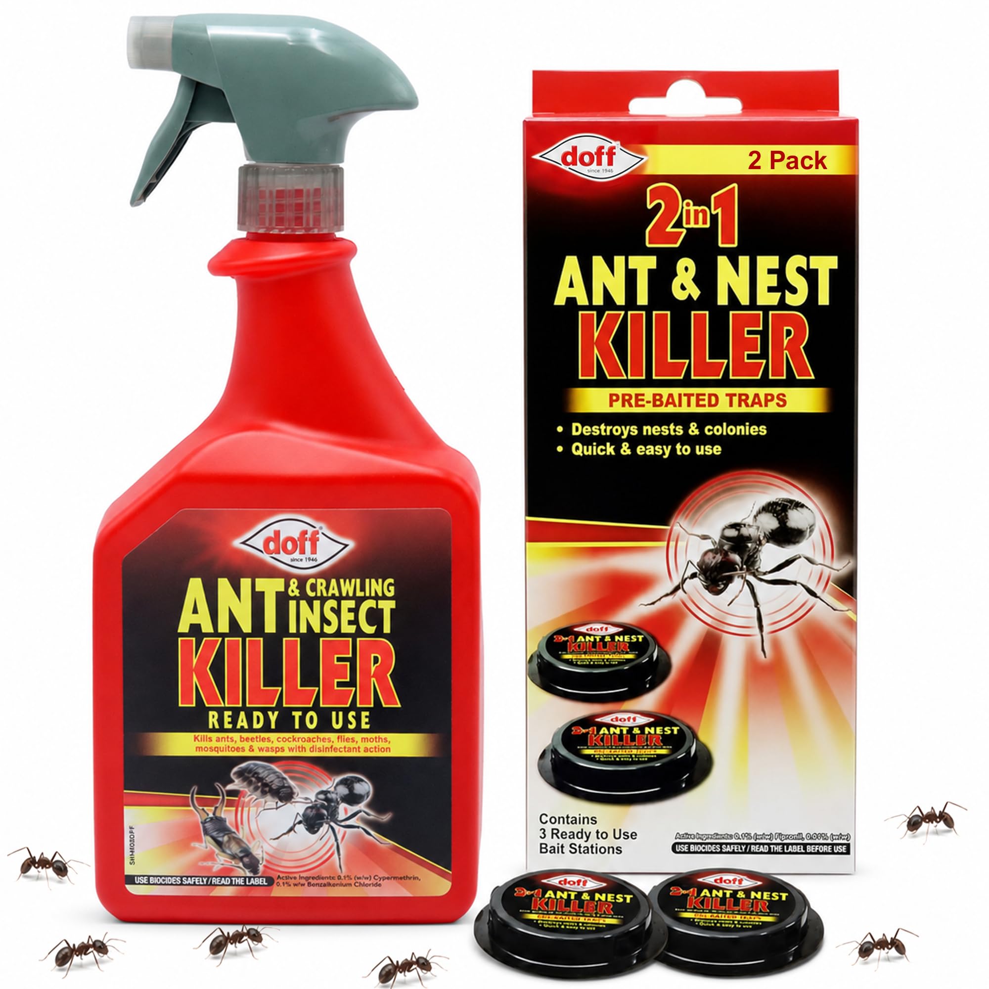 Ant Killer Spray 800ml & 2 x Ant Bait Station – Complete Ant Control Kit for Home & Garden | Fast Acting Ant Spray with Bait Trap to Target Ants & Colonies