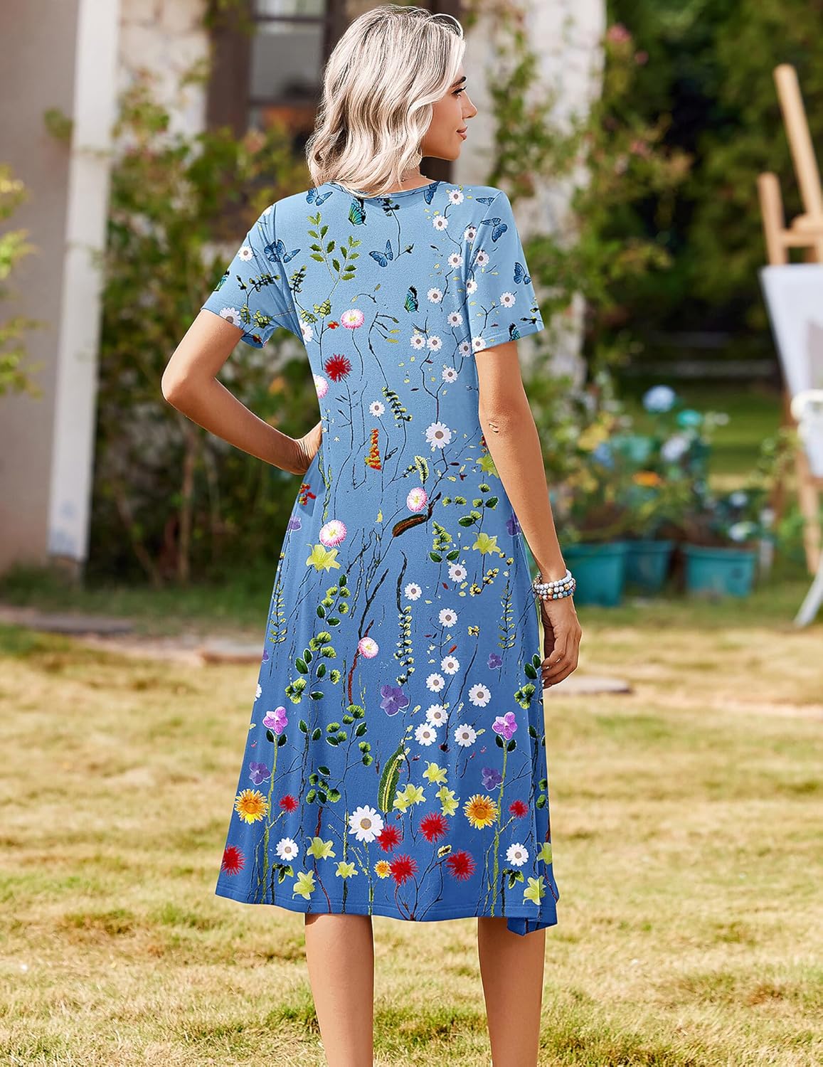 Zeagoo Summer Dresses for Women 2026 Casual Short Sleeve Aline Midi Dress with Pocket Flowy Pleated Tshirt Beach Sundress - Image 3