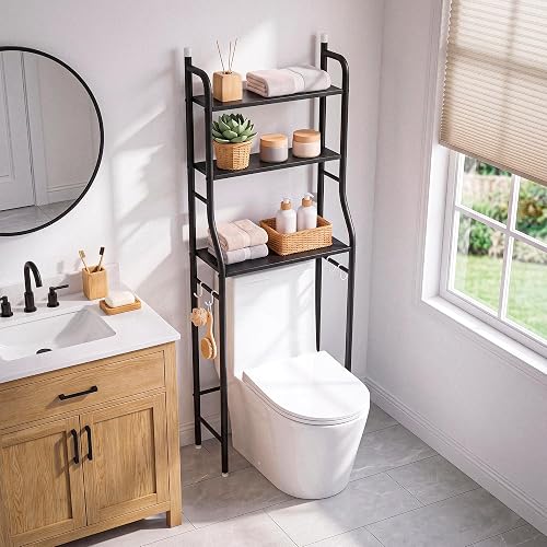 JUPPLIES Mobile Sopra WC Bagno 3 Ripiani Salvaspazio – Scaffale Sopra Toilette Metallo 47x26x153cm | Piedi Regolabili | Supporto Anti-Ribaltamento | Mobiletto Sopra WC Moderno (Nero) - 7