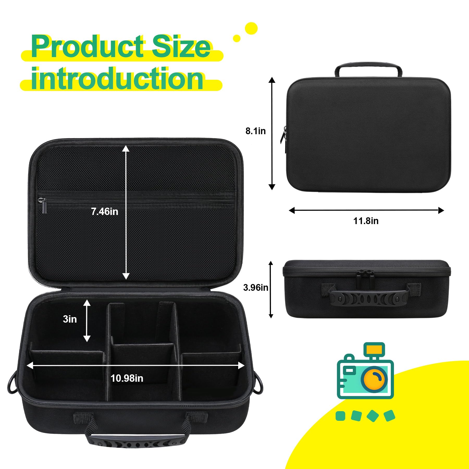 BOVKE Trasporto Custodia per Canon EOS R50/R100/4000D/2000D/250D/R10/R7/Rebel T7, Custodia per Sony Alpha 7 III/A7R IV, NiKon D3500/D7500, Spazio per Obiettivo, Trapalla con 5 Divisori, Nero