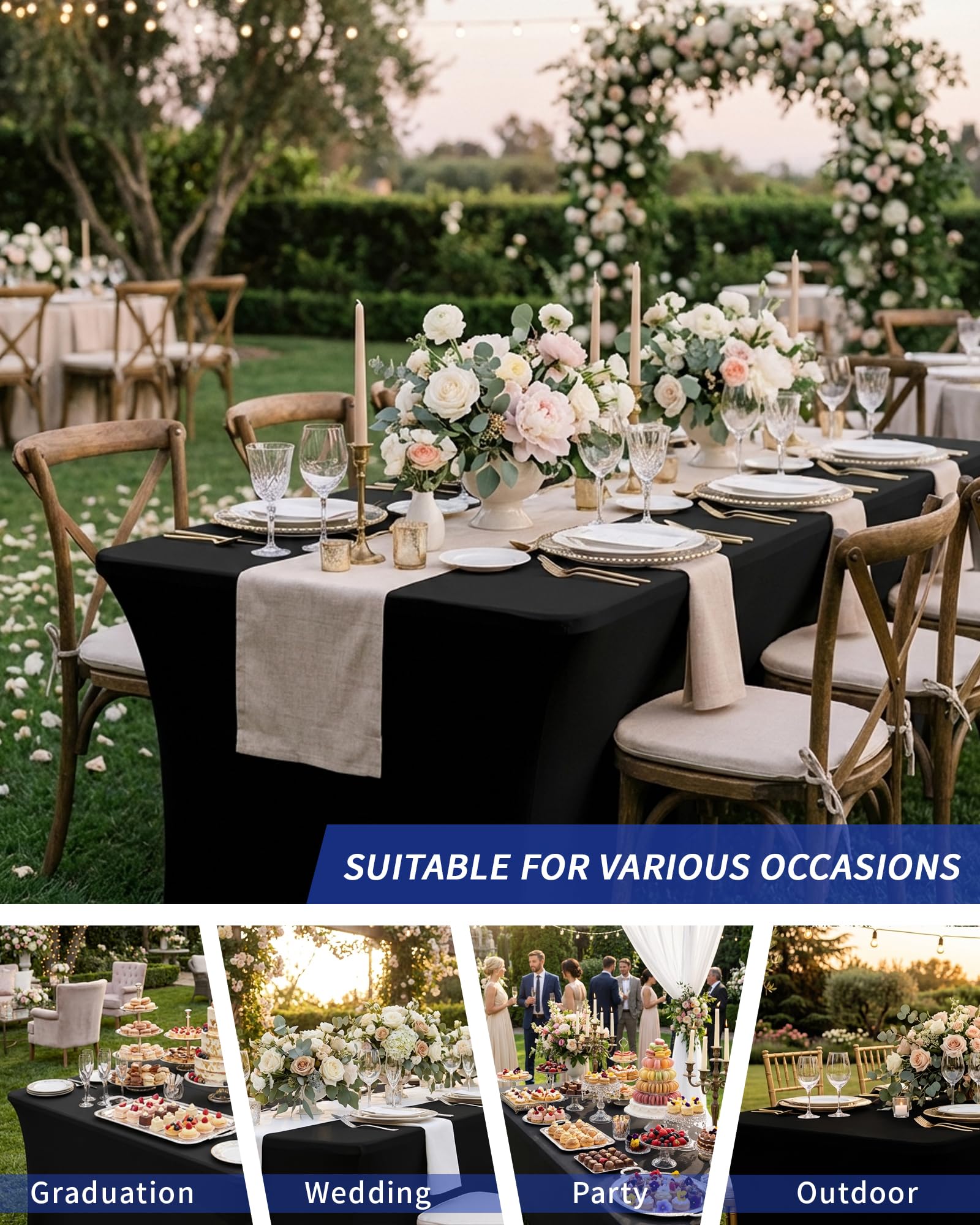 Black Tablecloths - 2 Pack 6FT Fitted Covers -7 Black Tablecloths - 2 Pack 6FT Fitted Covers -7