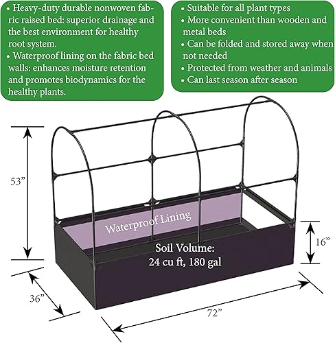 Miniatura 2 de SIMPO Sistema de jardín 3 en 1 cama de jardín elevada de tela + cubierta de invernadero + red protectora (36 x 72 x 53 pulgadas)