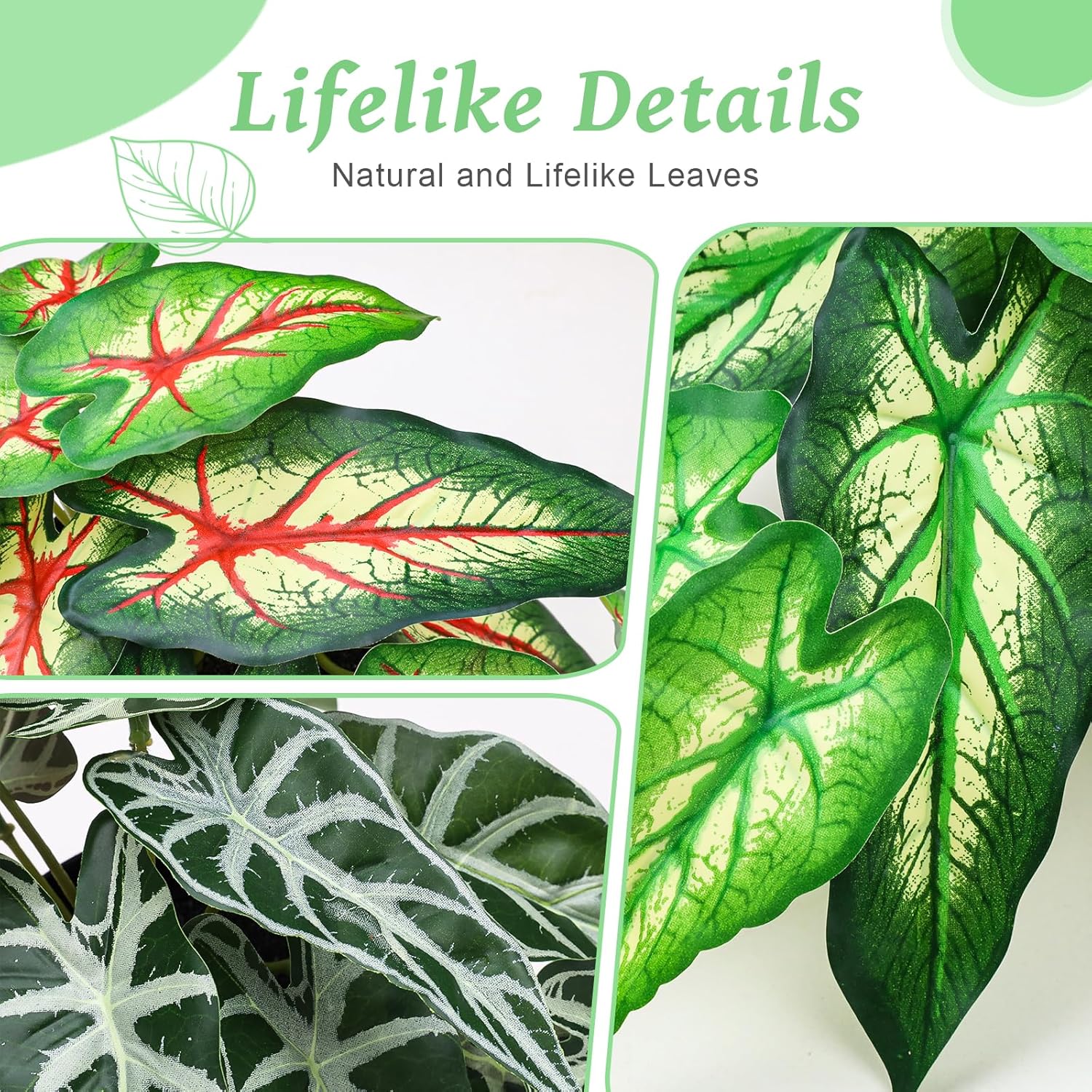 Gresorth 3 Pack Fake Hanging Caladium Plants Artificial Caladium Vine Plant Faux Draping Potted Realistic Assorted Leaves in Pot for Bathroom Bedroom Livingroom - 34.6 Inch - Image 3