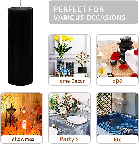 Miniatura 5 de Vela pilar, 2 x 6 pulgadas, negro
