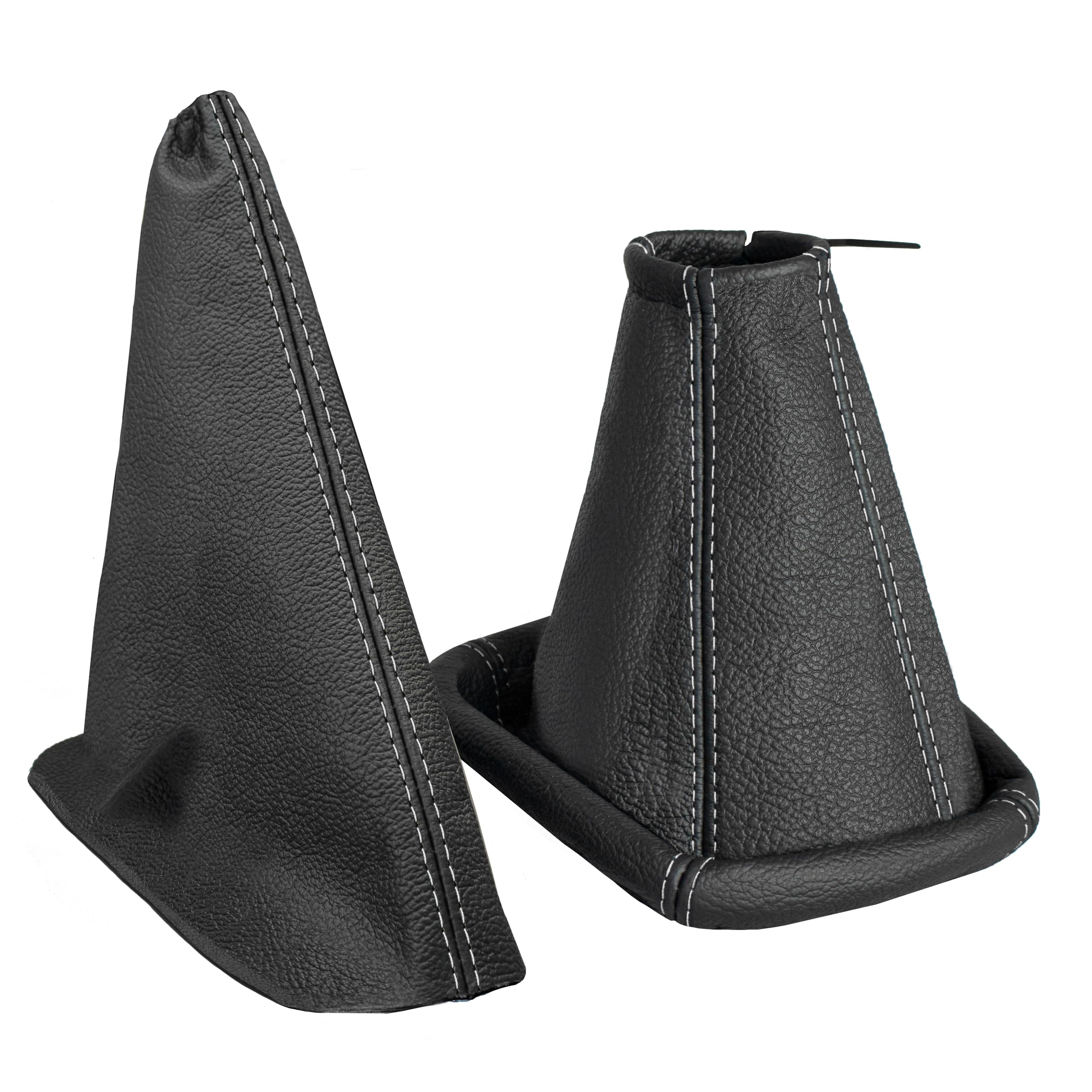 Cuffia cambio e Freno a mano compatibile con Opel Corsa C 2000-2006 - nero grigio - vera pelle - leva cambio manuale - (A104-8)