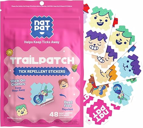 NATPAT TrailPatch - Calcomanías repelentes de garrapatas para niños, totalmente naturales, sin químicos, parche de insectos al aire libre para niños
