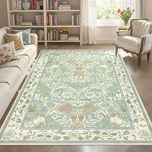 Tortania Area Rug Living Room Rugs - 5x7 Washable Boho Rug Vintage Oriental Distressed Farmhouse Large Thin Indoor Carpet for Living Room Bedroom Under Dining Table Home Office - Light Green