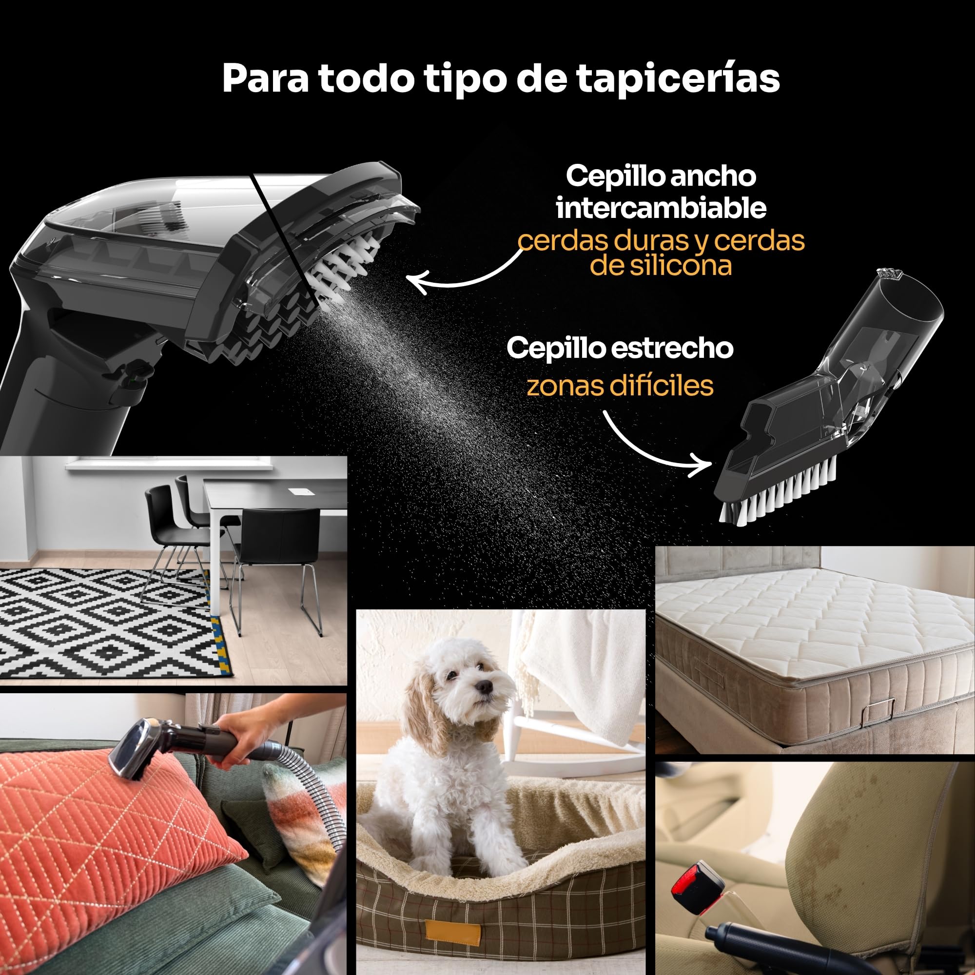 Mellerware - Aspirador para Tapicería Cleany Carpet 600w | Limpieza eficaz con función Wet&Dry | Boquilla 2 en 1 | Succión Duradera | Elimina Manchas y líquidos en colchones, sofás y alfombras