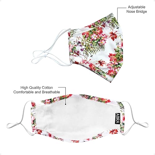 Miniatura 3 de ABRA Máscara de flores con alambre para la nariz, reutilizable y lavable, con 4 filtros de carbono, mascarilla de diseño floral  Algodón