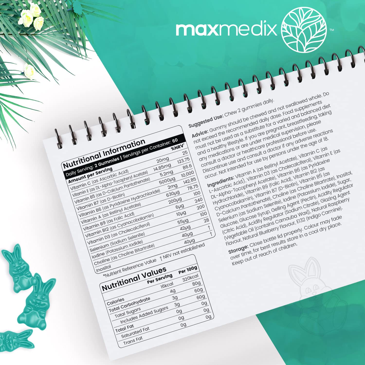 Biotin Skin, Nails & Hair Gummies 5000mcg 120 Chewable Hair Vitamin