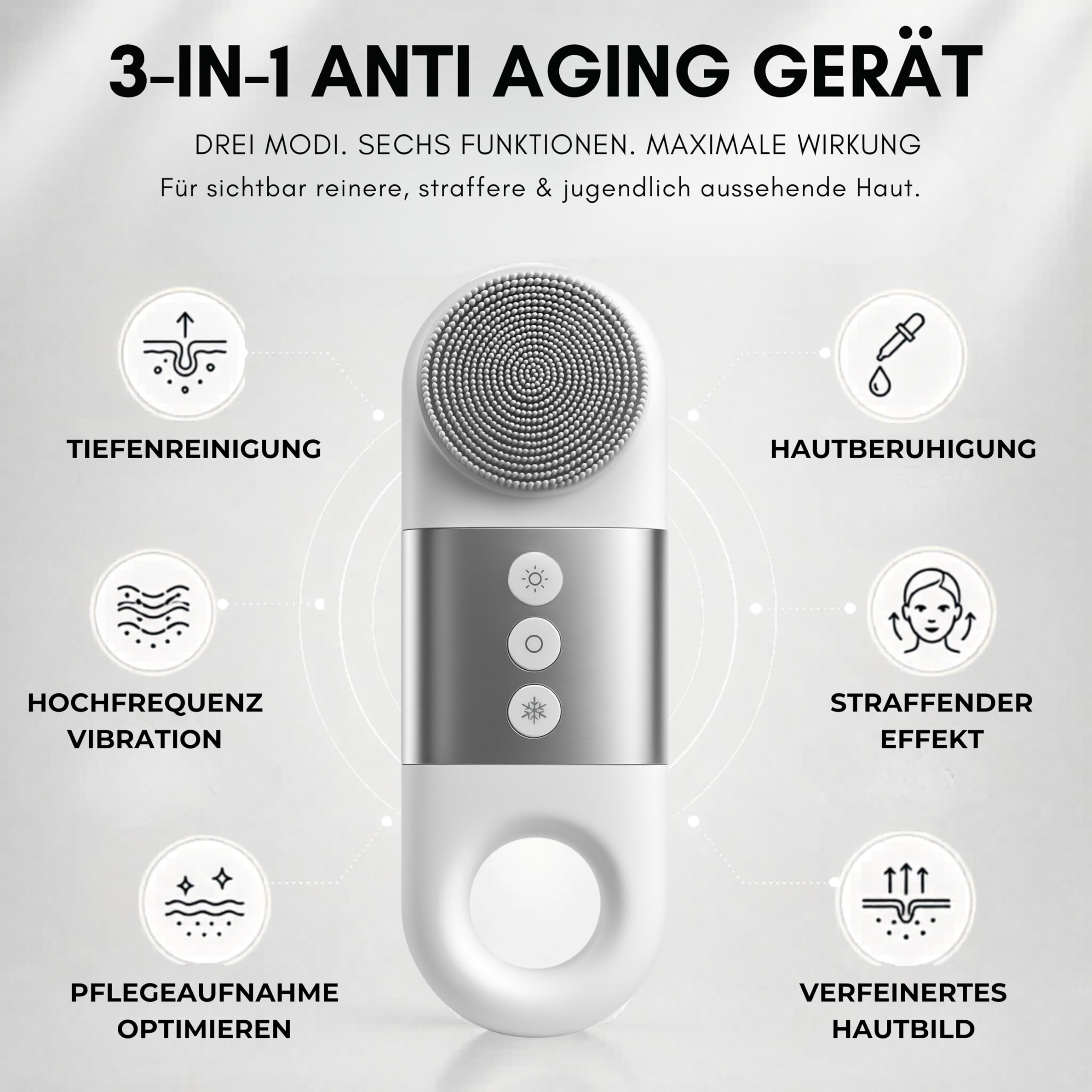 Gesichtsreinigungsbürste elektrisch, 3-in-1 Gesichtsreinigungsgerät mit Wärme & Kälte Funktion, Tiefenreinigung durch Vibrationsfunktion, Anti Aging Gerät für Gesichtspflege, Wiederaufladbar