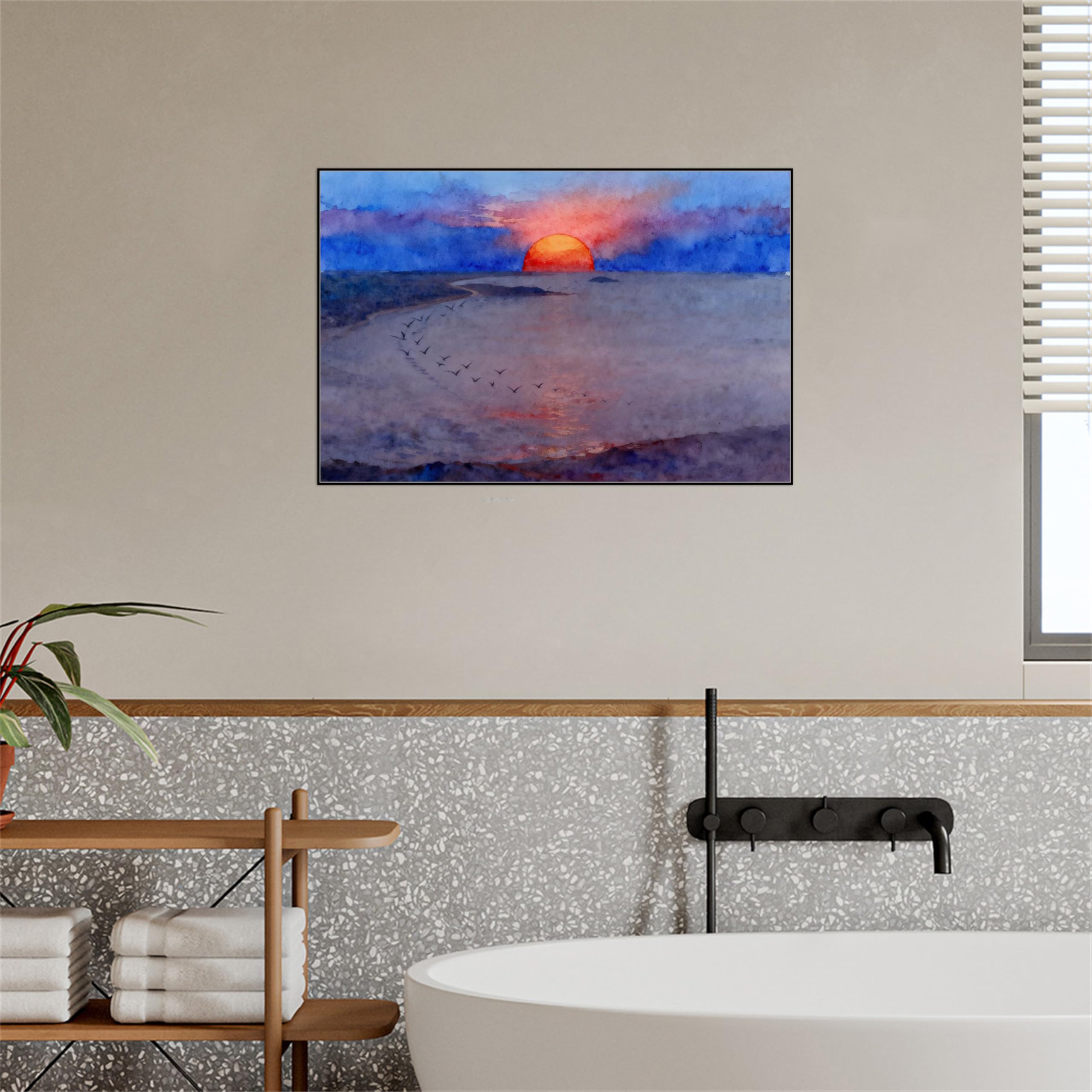 OZPWBVY Meer Leinwandbild-Sonnenuntergang Wolken-Küsten Landschaftsbilder für Wohnzimmer Schlafzimmer Fertig zum Aufhängen 50x75cm Schwarz Rahmen