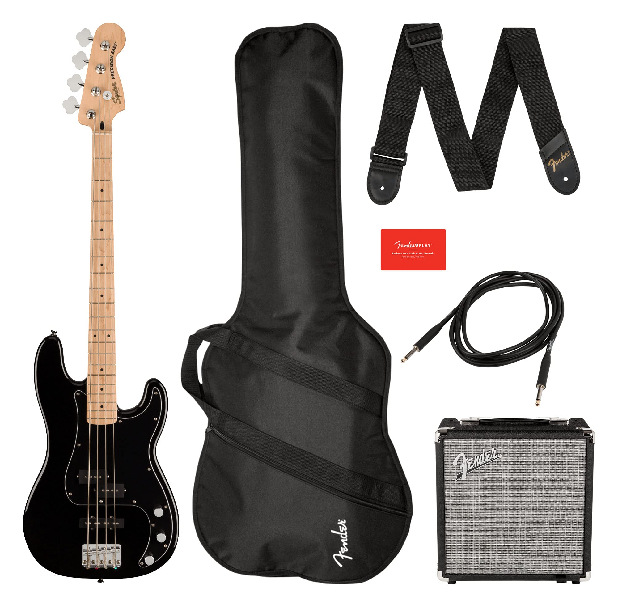 Squier Affinity Precision Bass PJ Akçaağaç Klavye Black Rumble 15 Bas Gitar Seti
