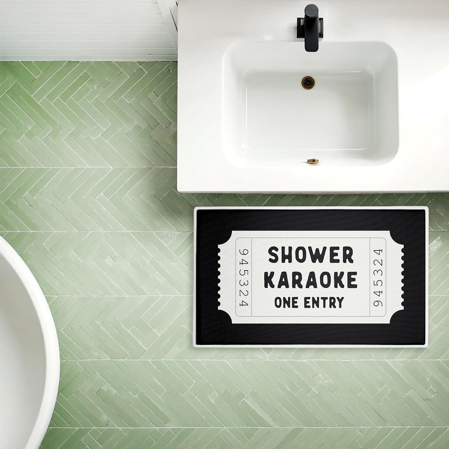 Stupell Industries Shower Karaoke Black Plush Bathroom Mat & Bath Rug, Soft Quick-Dry Non-Slip Bathroom Rug with Recycled Foam Cushion, Modern Typography Phrase Design by Lettered and Lined, 18"x30"