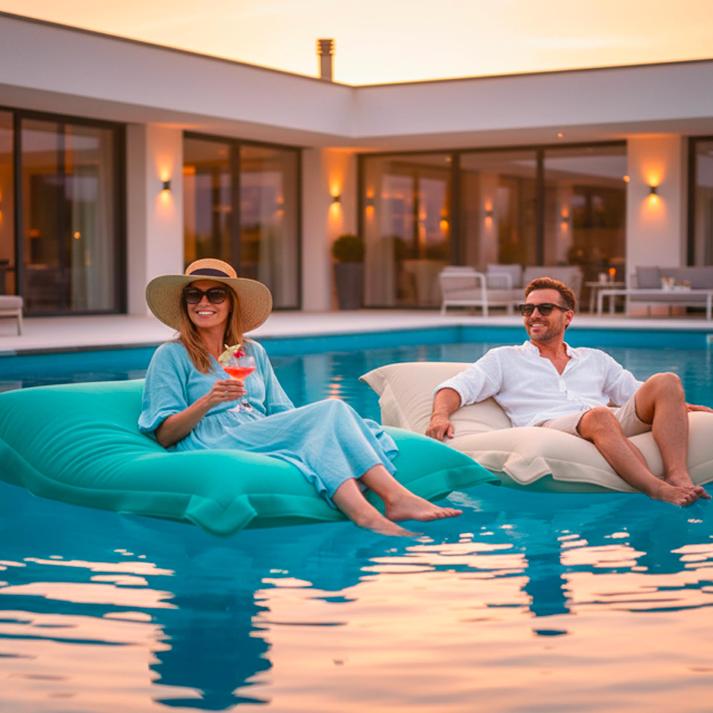 LiveDeco - Puf Gigante XXL Desmontable, Flotante para Piscina, Turquesa Pool BiG52