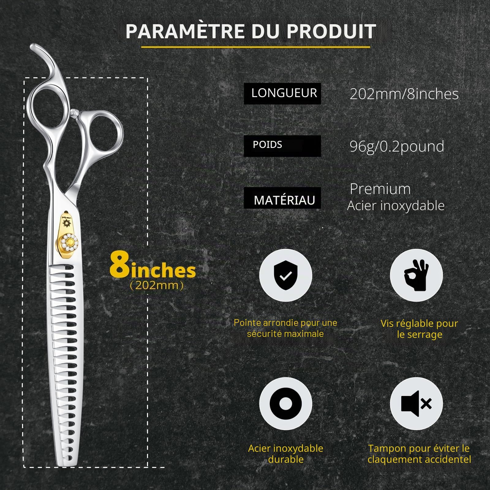 Dream Reach Ciseaux à effiler 8 pouces Ciseaux pour chiens - Ciseaux pour chiens avec poignée ergonomique,440C acier inoxydable Ciseaux pour fourrure 75% taux d'amincissement