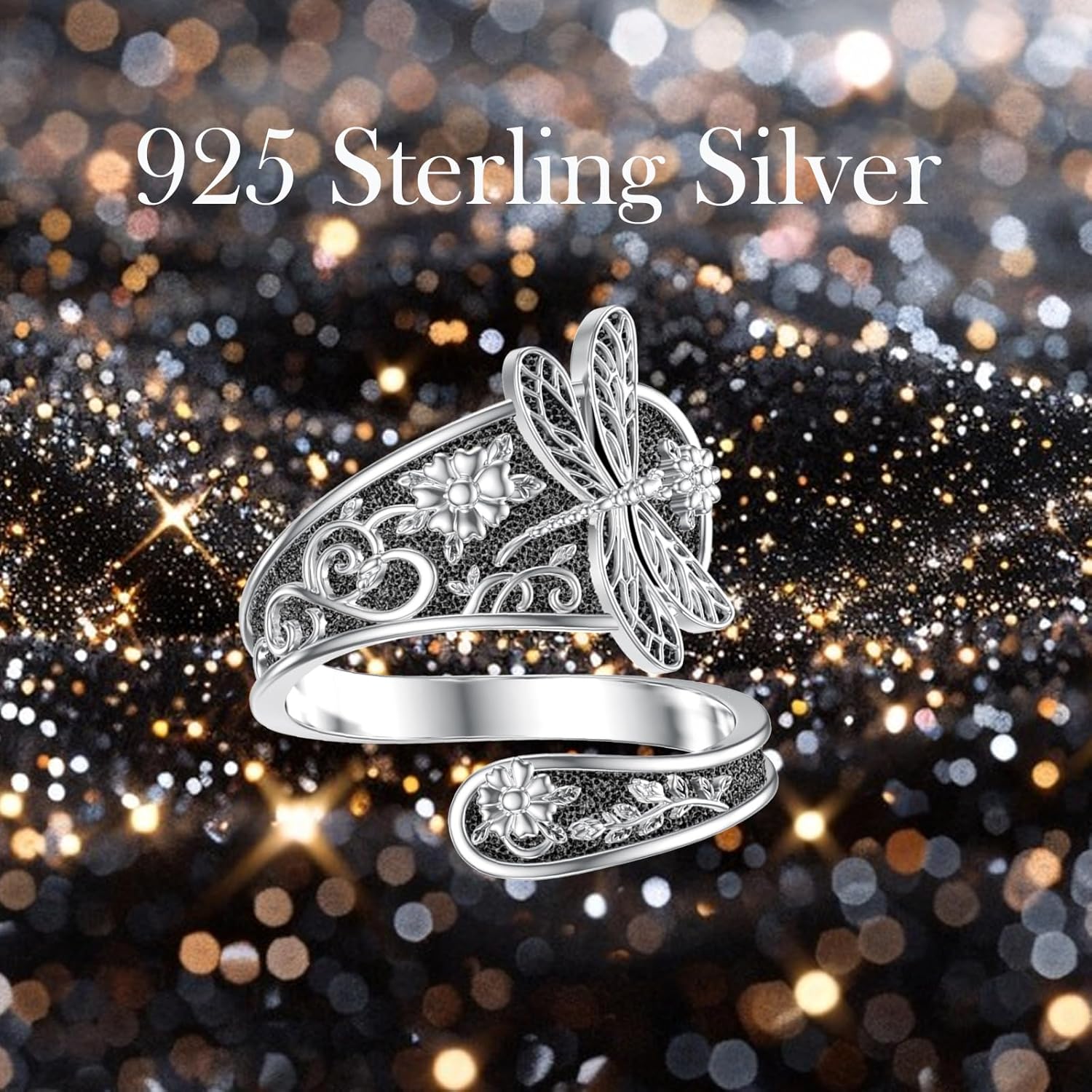 Spoon Rings for Women 925 Sterling Silver Hummingbird/Daisy/Dragonfly/Mushroom/Spoon Ring Vintage Adjustable Thumb Rings for Women Mom Wife Sister Her