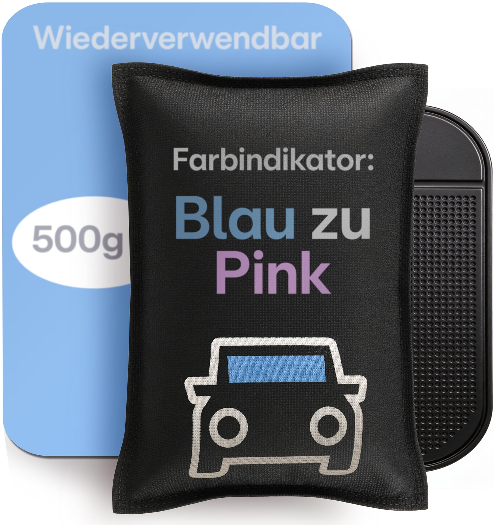 Praknu Luftentfeuchter Auto – Wiederverwendbarer Feuchtigkeitskissen für Beschlagene Autoscheiben – Mit Sättigungsanzeiger & Anti-Rutsch Pad