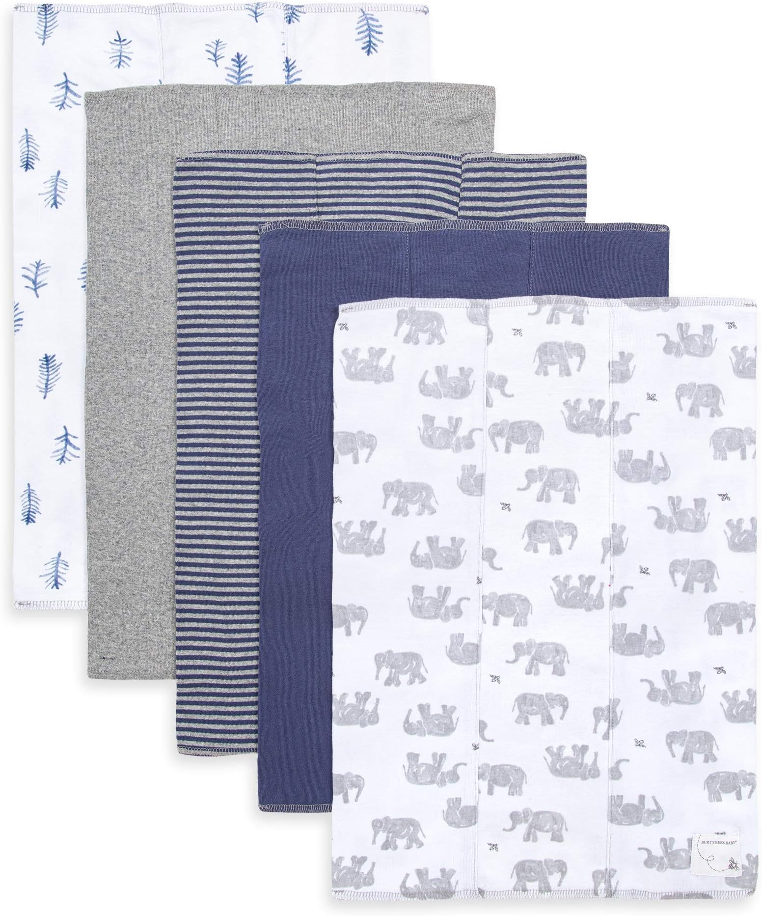 Burt's Bees Baby - Burp Cloths, 5-Pack Extra Absorbent 100% Organic Cotton Burp Cloths (Wandering Elephants)