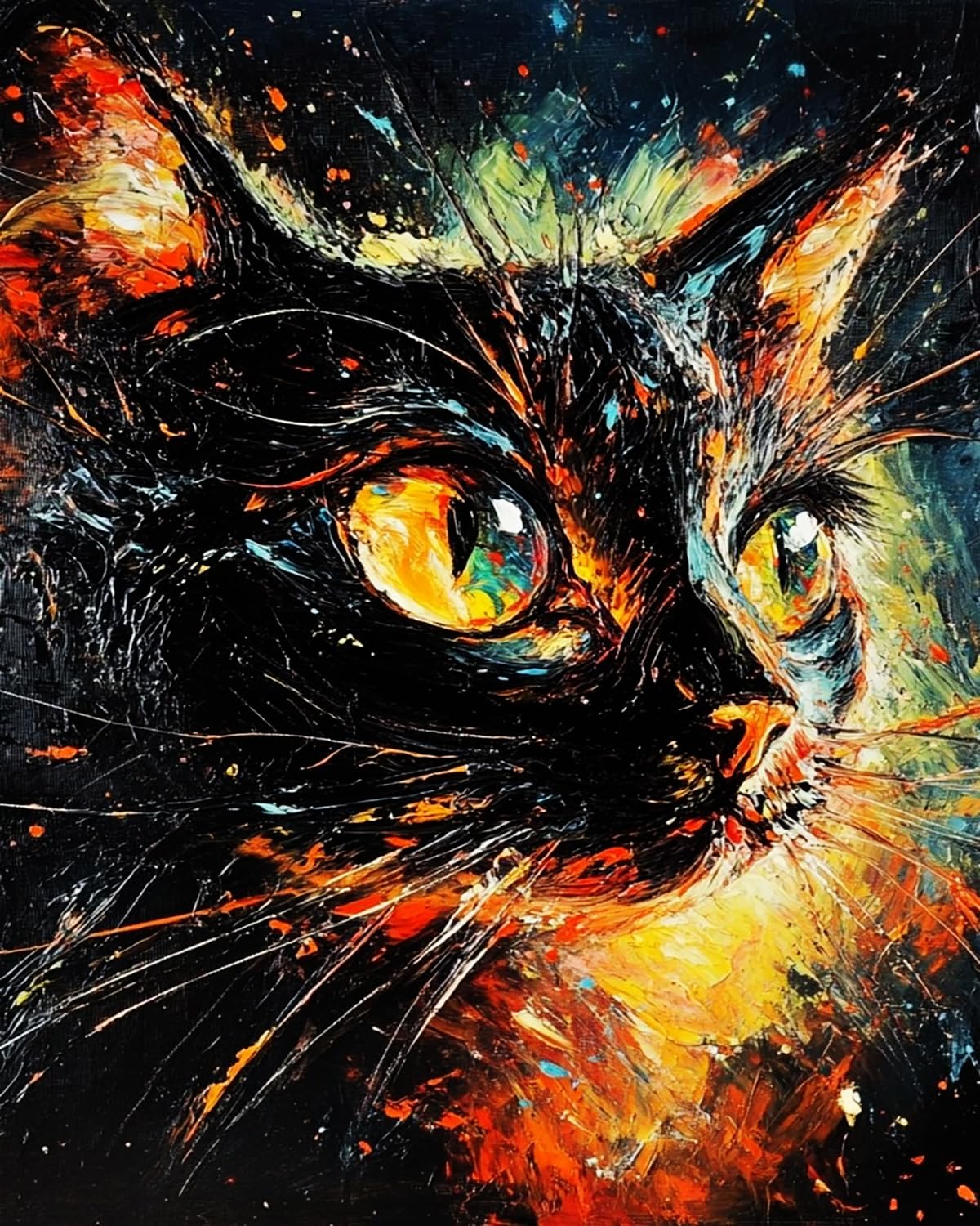 Liubaishi Black Paint By Numbers Kit For Adults, Starfire Cat, 40X50 Cm, Acrylic On Canvas