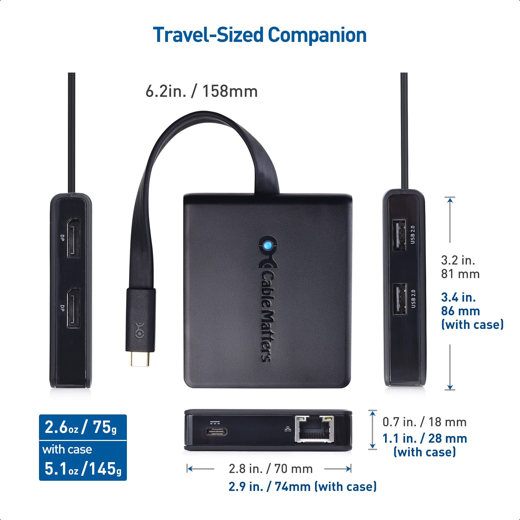 Concentrador USB C de doble monitor (base USBC) con puerto dual 4K, 2 puertos USB 2.0, Ethernet y carga de 60 W. Compatible con puertos Thunderbolt 4 / USB4 / Thunderbolt 3 para Windows 7