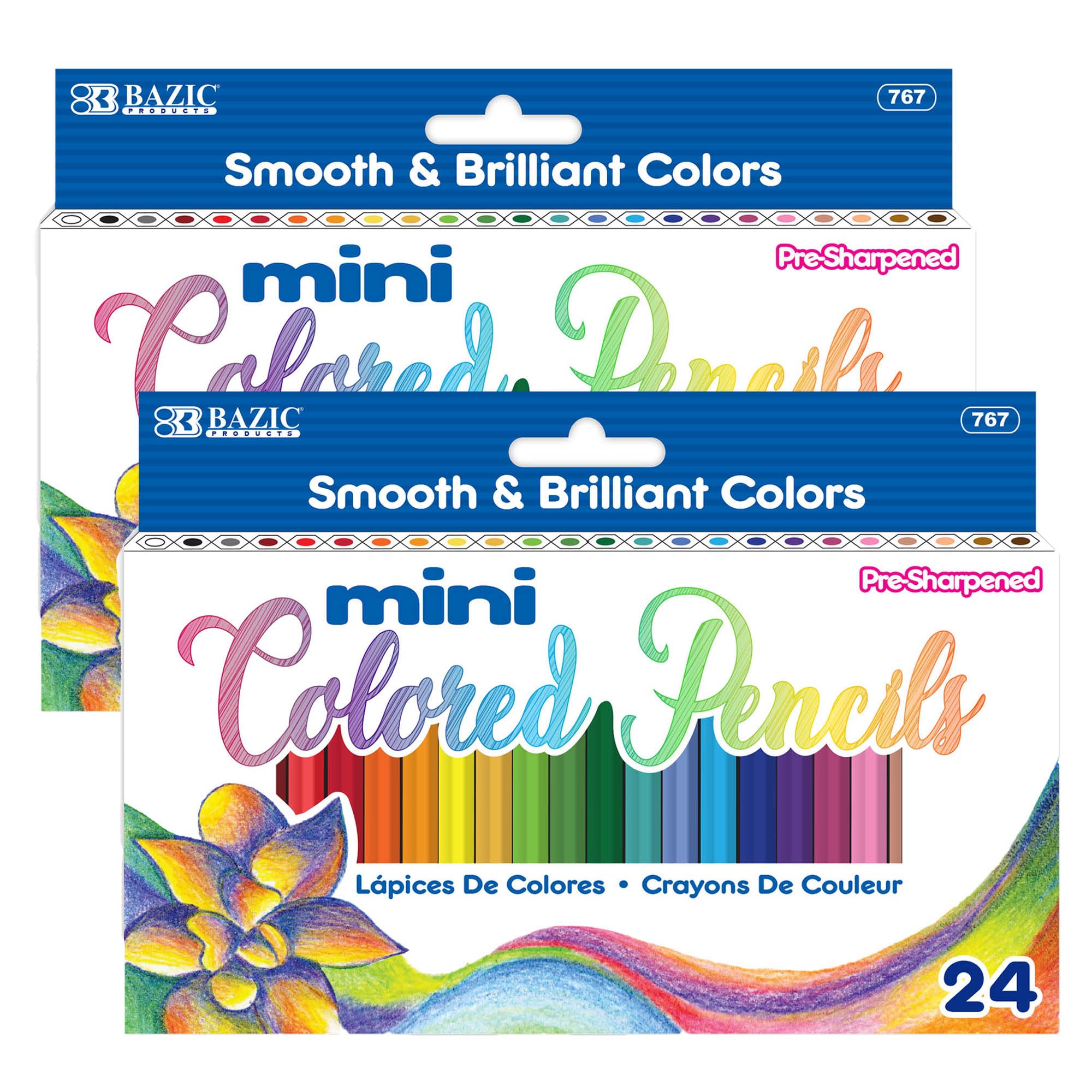 BAZIC Products Colored Pencils 24 Color, Mini Coloring Pencil Set Soft Core, for Art Drawing Sketching, Gift for Artist Adult (24/Pack), 2-Packs