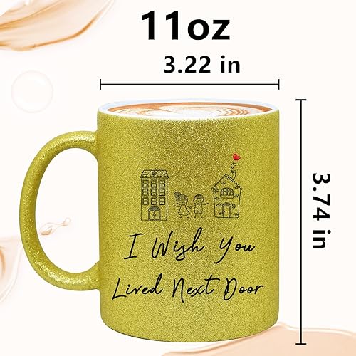 Miniatura 5 de WOSIWULA Taza con texto en inglés "I Wish You Lived Next Door", taza dorada de 11 onzas, regalo de amistad para mejores amigos, amigos de red, larga