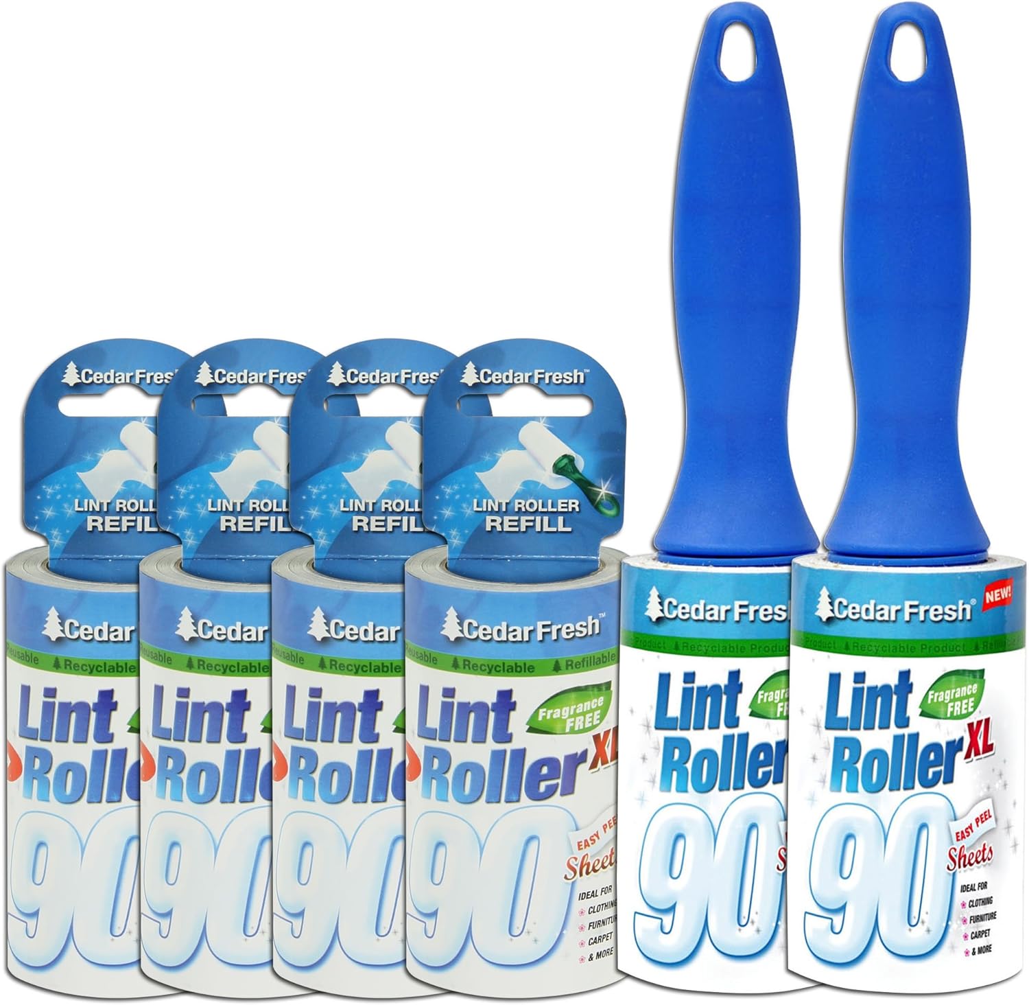 Household Essentials 79120-1 Cedar Fresh 2 Pack Lint Rollers | Remove Pet Hair and Dust | Includes Two Rollers with 4 Refills : Health & Household