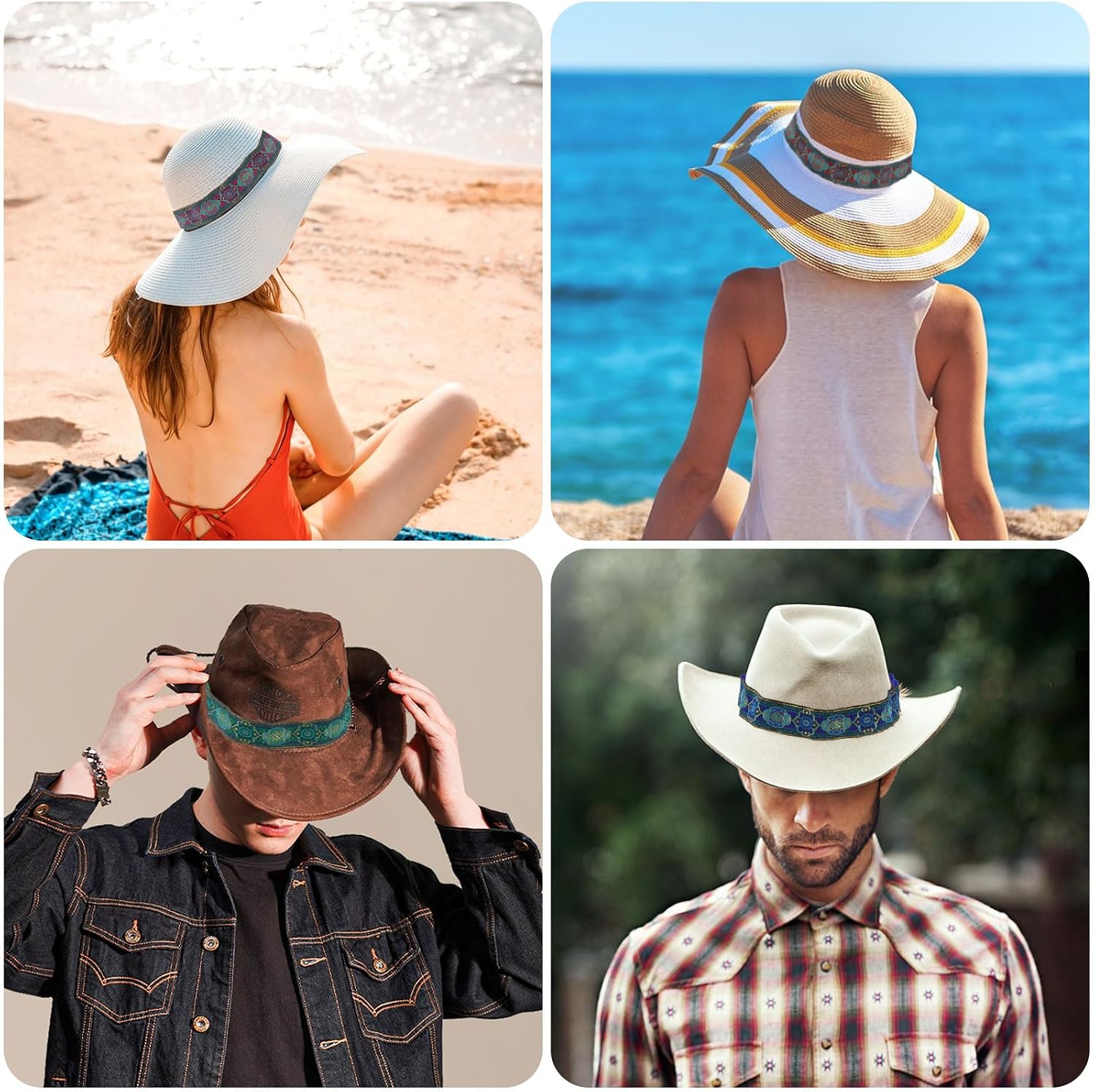 CHGCRAFT 4Pcs 4Colors Cowboy Western Hat Bands Adjustable Fedora Hat Accessories Hat Band Ribbons for Hat Accessories Costume Headwear Fedora Hat Decoration, Mixed Color