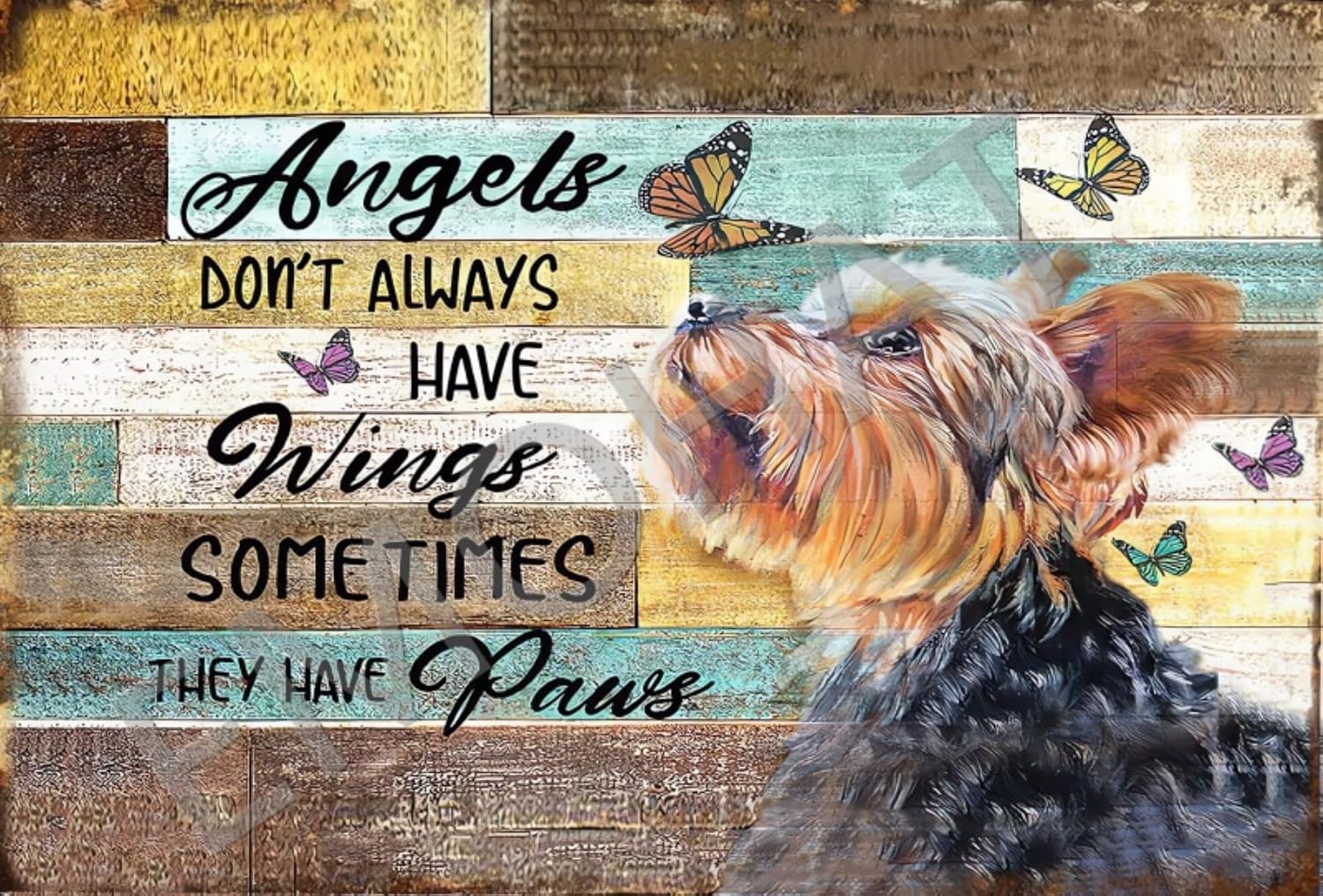 Targa in metallo vintage retrò a forma di gatto con farfalla e angeli Don'T Always Have Wings Decorazione artistica da parete per caffetteria, bar