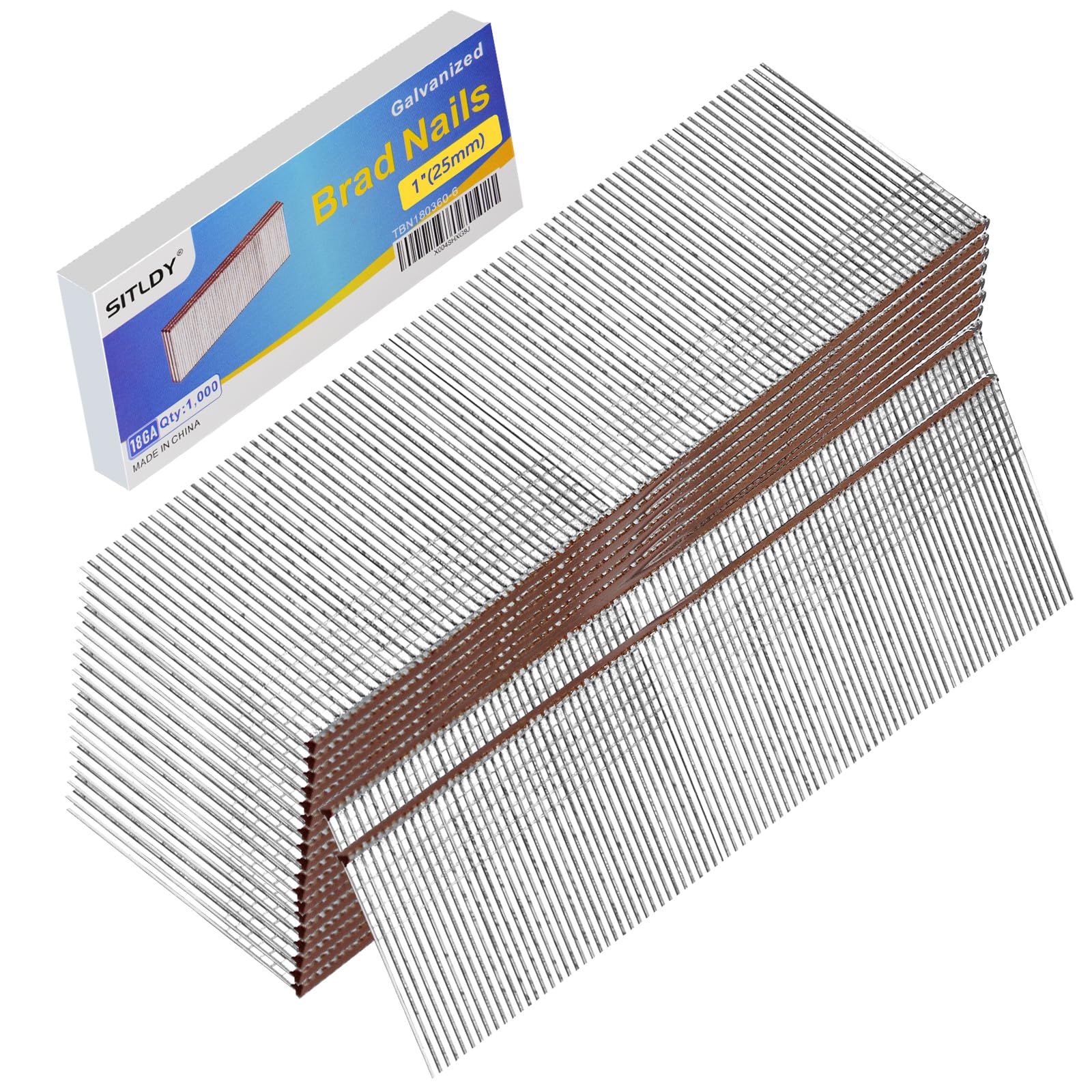 18 Gauge Galvanized Brad Nails, Brown T-head 1.0- Inch 1000-Pack, Small Finishing Nail Gun Nails for Pneumatic, Electric 18GA Brad Nailer Gun