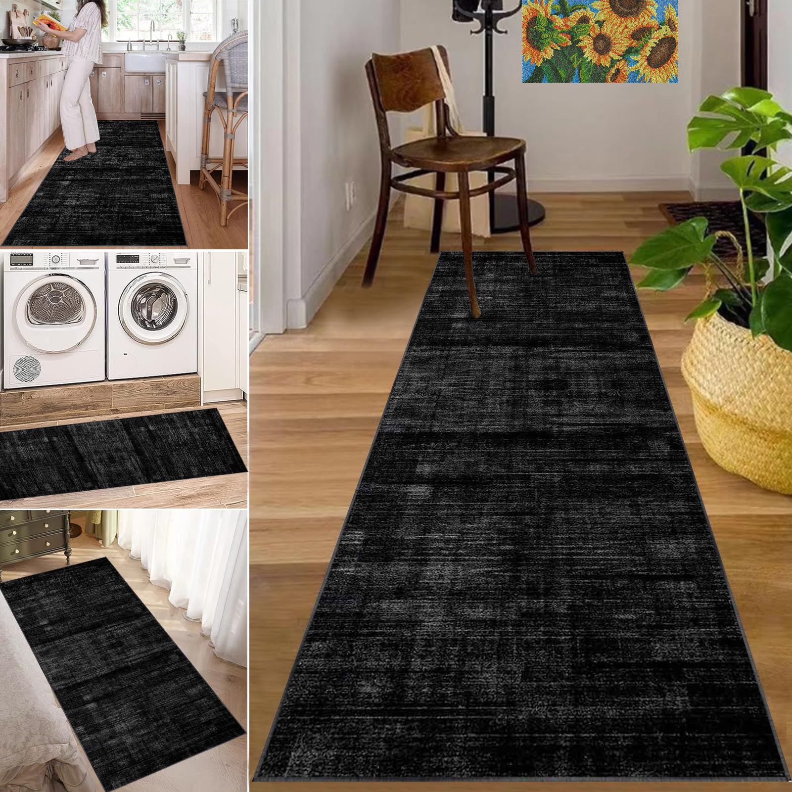 Tapis Couloir Long Antidérapant 40 x 280 cm Tapis Cuisine Devant Evier Lavable Tapis de Passage Couloir Long Tapis d'entrée Interieur Paillasson Tapis de Sol pour Passage Entree Salon Chambre
