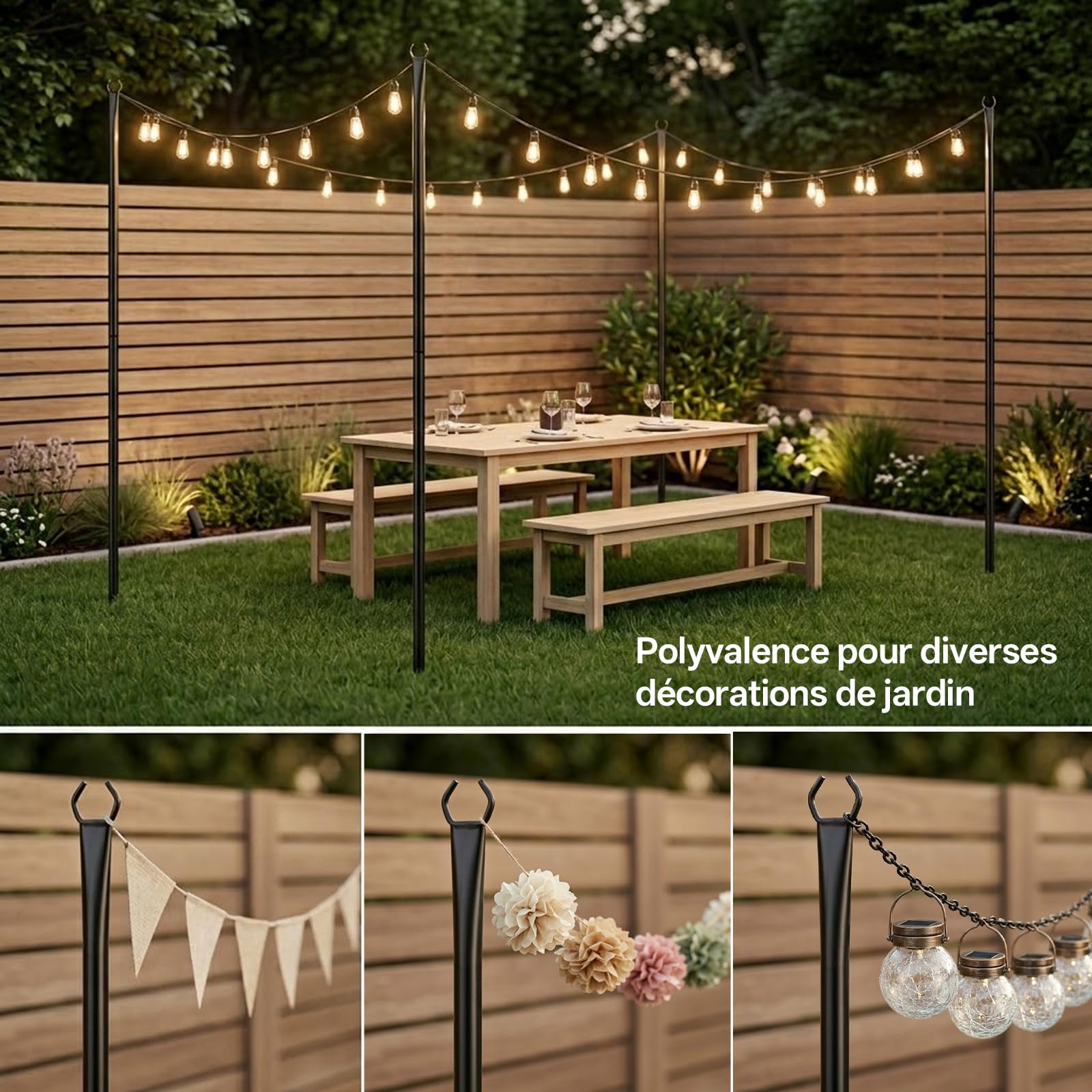 3M Stable Light Pole Rods – Weatherproof Metal Outdoor Lamp Holder for Garden, Terrace & Party Decoration