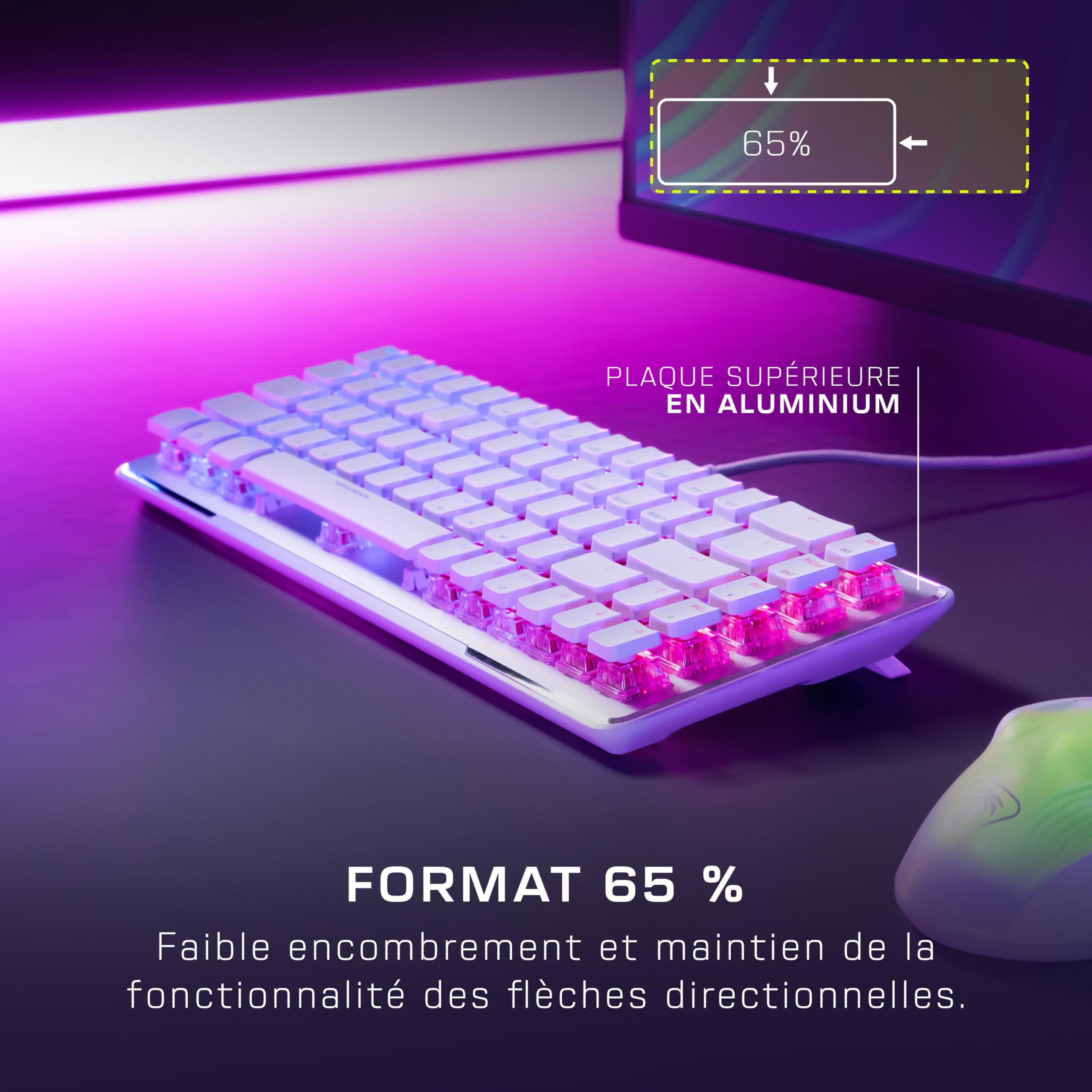 Turtle Beach Vulcan II Mini – Clavier Gaming Optique 65% avec éclairage RGB Personnalisable, Technologie de Duplication de Boutons, Plaque en Aluminium - Blanc