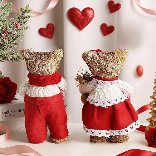 Miniatura 5 de Lulu Home Paquete de 2 decoraciones para el día de San Valentín, adornos de mesa de osos de Navidad para repisa, chimenea, alféizar de ventana,