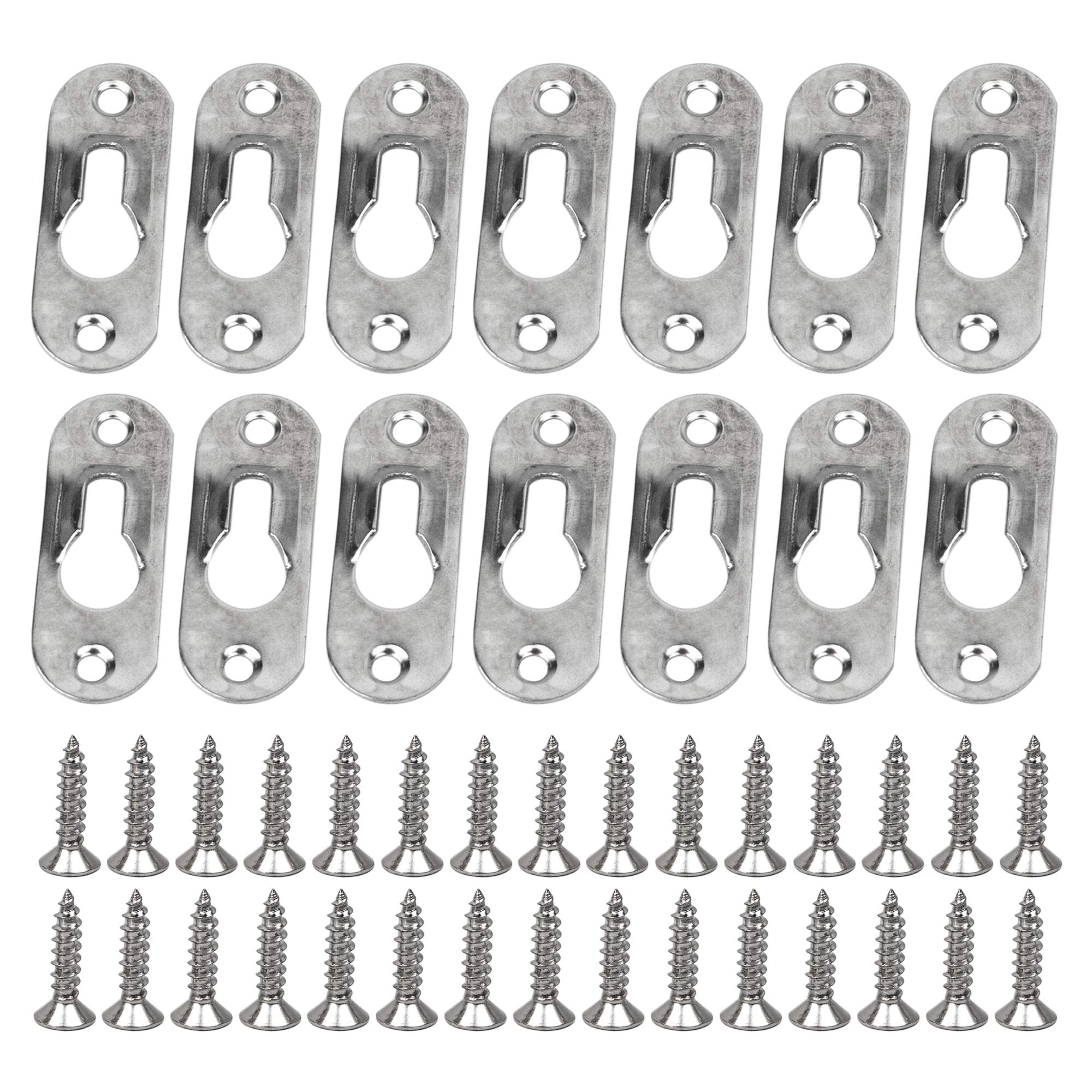 TERRIFI 40PCS Single Keyhole Hangers with 80 Pieces Screws, Metal Keyhole Hanging Plates, Hanging Brackets, Metal Hanging Fasteners for Mirror Picture Frames, 43 x 16 mm (Silver)