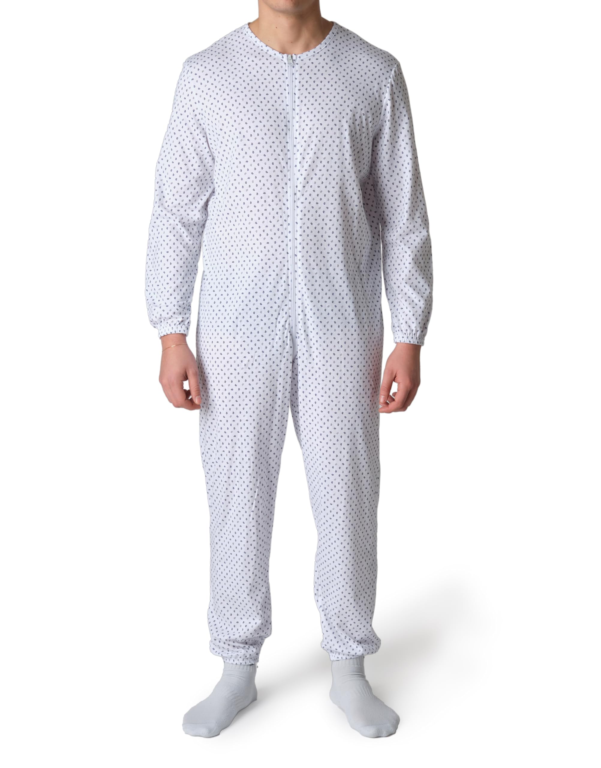 Pijama sanitario para personas mayores de algodón con cremallera en la parte delantera hasta la parte trasera - Mono para personas mayores con Alzheimer o incontinencia Made Italy