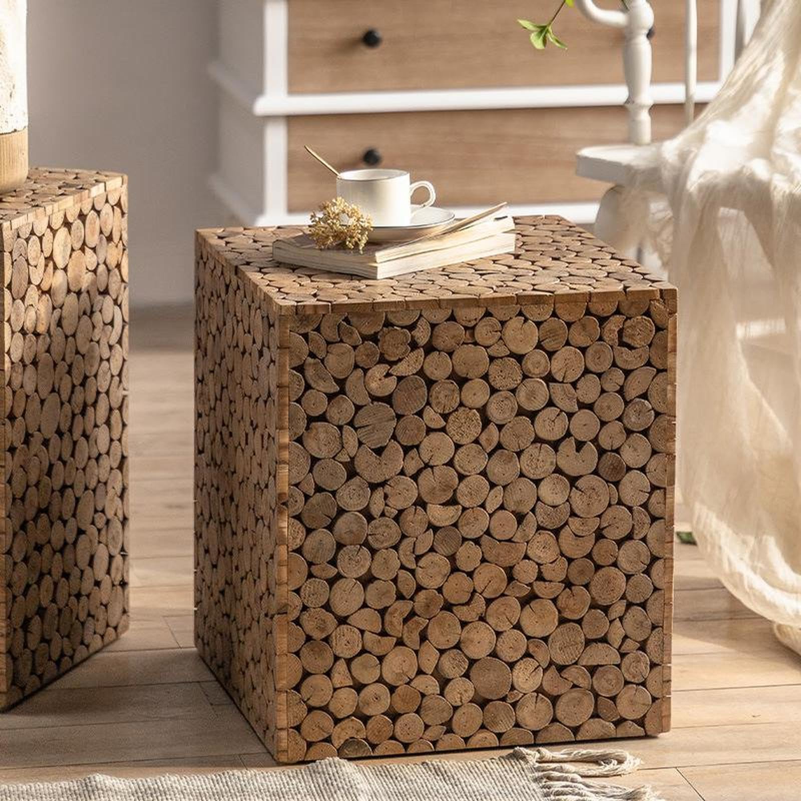 Mesita de noche de madera rústica de 12x12x20 pulgadas hecha a mano con mosaico