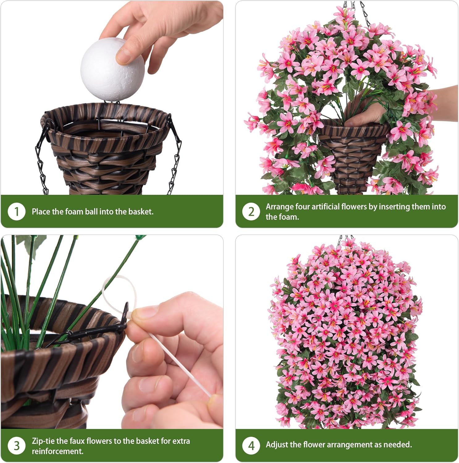Hoppwodd Artificial Flower for Outdoors 4pcs Fake Lily Hanging Flower Baskets for Outside UV Resistant Silk Faux Long Trailing Vines for Garden Porch Patio, Pink