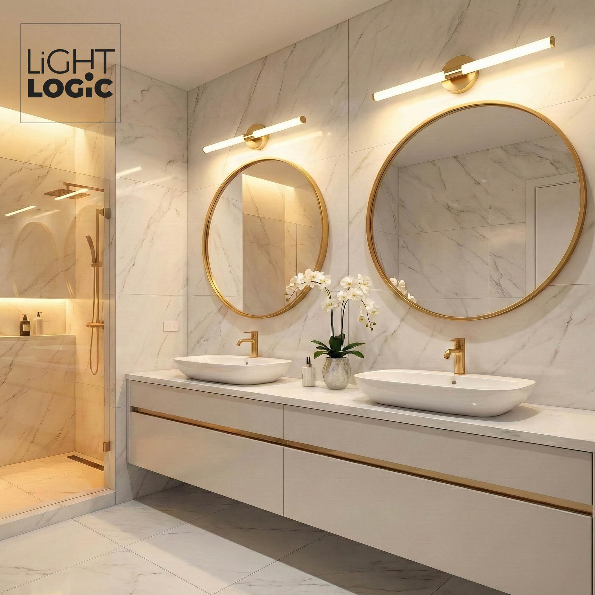 Applique miroir LED salle de bain or 60 cm – 8W – IP44 – Éclairage uniforme au-dessus du miroir – Finition dorée (seule couleur)