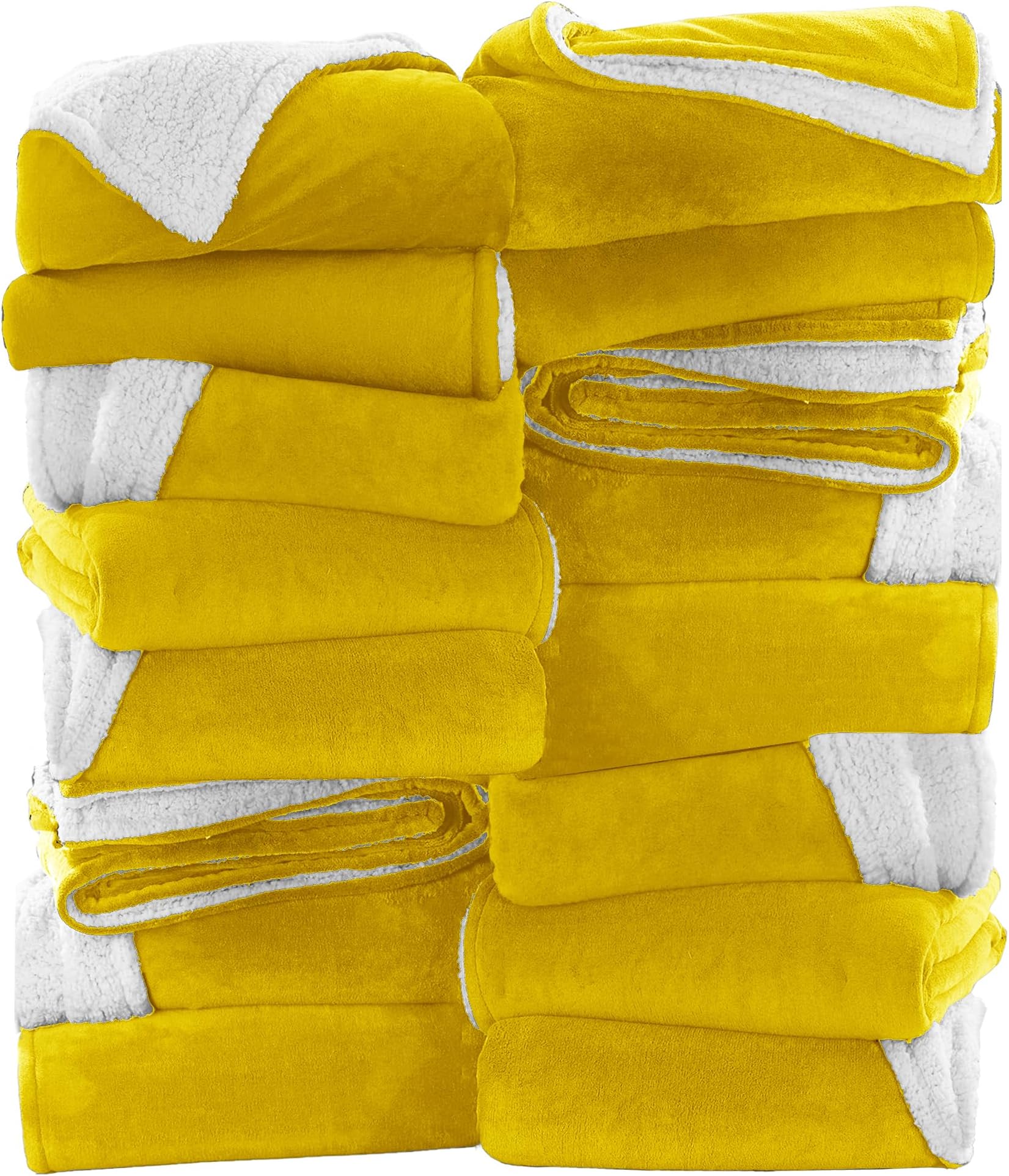 IR Imperial Rooms Ochre Sherpa Fleece Throw Blanket for Bed - Wholesale Bulk Pack of 16 Sherpa Blankets - Soft Fluffy Throw Blankets for Hotels, Guest Bedroom (Yellow, 50x60 Inches)