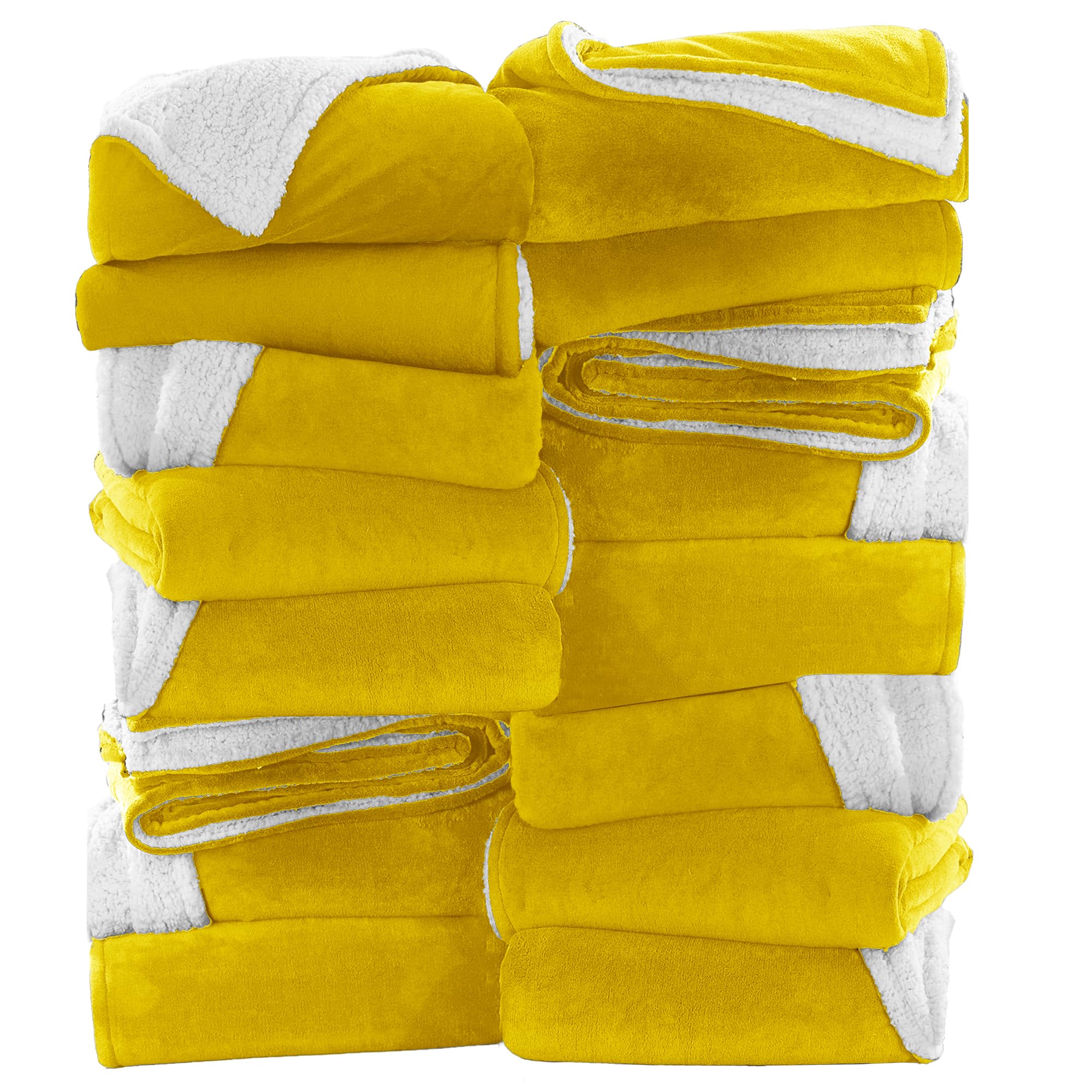 IR Imperial Rooms Ochre Sherpa Fleece Throw Blanket for Bed - Wholesale Bulk Pack of 16 Sherpa Blankets - Soft Fluffy Throw Blankets for Hotels, Guest Bedroom (Yellow, 50x60 Inches)