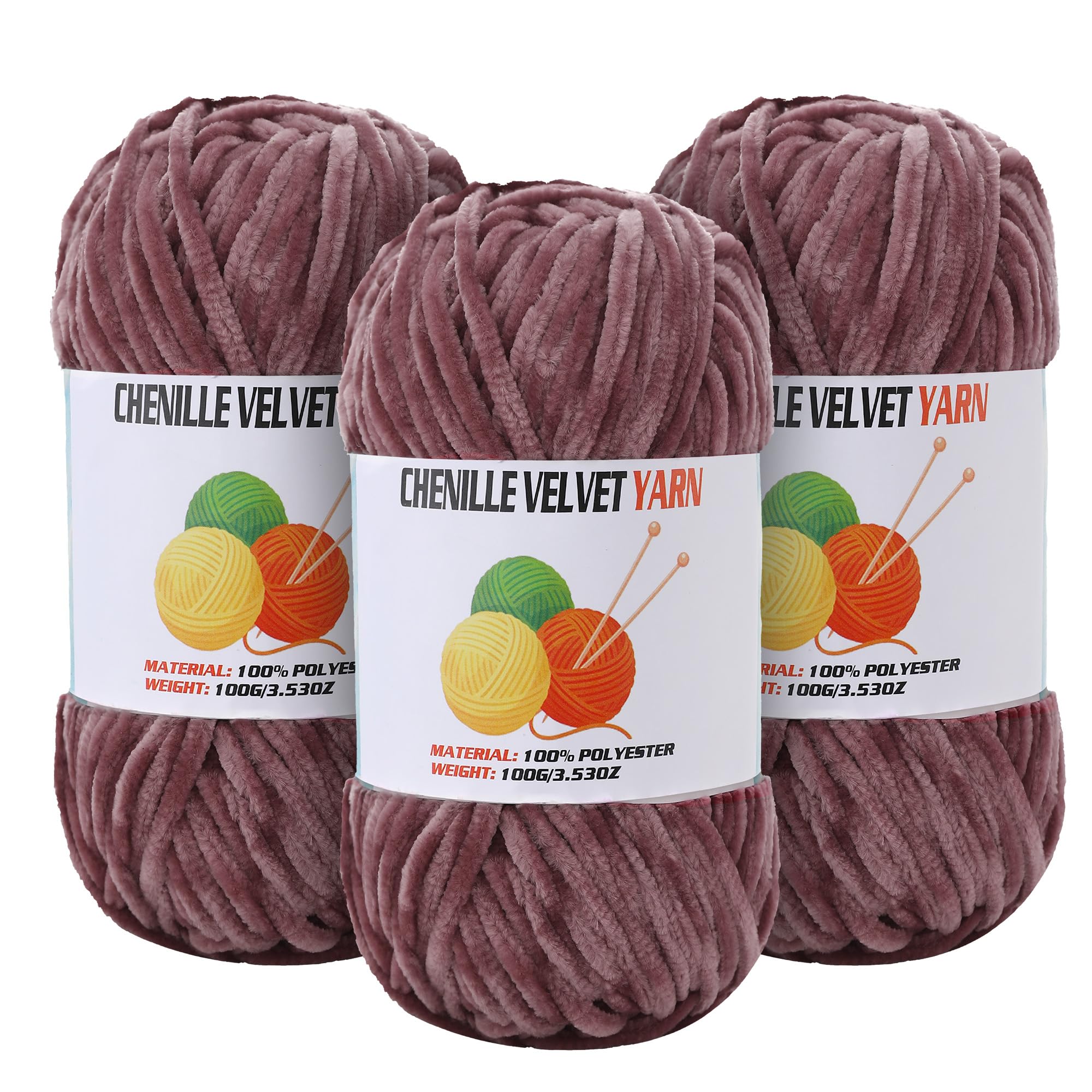 3 * 100g Velvet Chenille Chunky Yarn for Crocheting, Handcrafts Weaving Soft Chenille Yarn for Crocheting Clearance, Used for Making Baby Yarns Blanket, Clothes, Knitting Creations (Deep Peach)